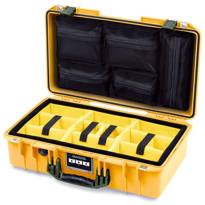 Pelican 1525 Air Case, Yellow with OD Green Handle & Latches Yellow Padded Microfiber Dividers with Mesh Lid Organizer ColorCase 015250-0110-240-131