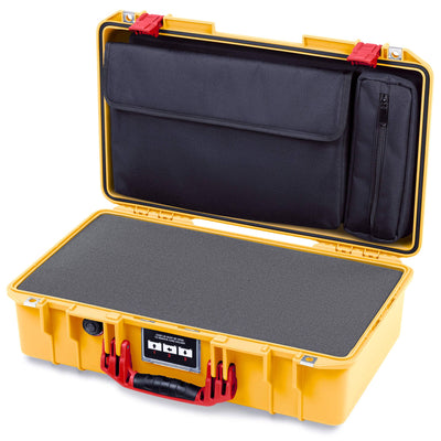 Pelican 1525 Air Case, Yellow with Red Handle & Latches Pick & Pluck Foam with Laptop Computer Pouch ColorCase 015250-0201-240-321
