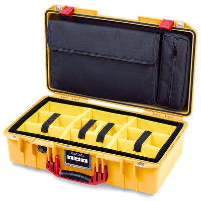 Pelican 1525 Air Case, Yellow with Red Handle & Latches Yellow Padded Microfiber Dividers with Laptop Computer Pouch ColorCase 015250-0210-240-321