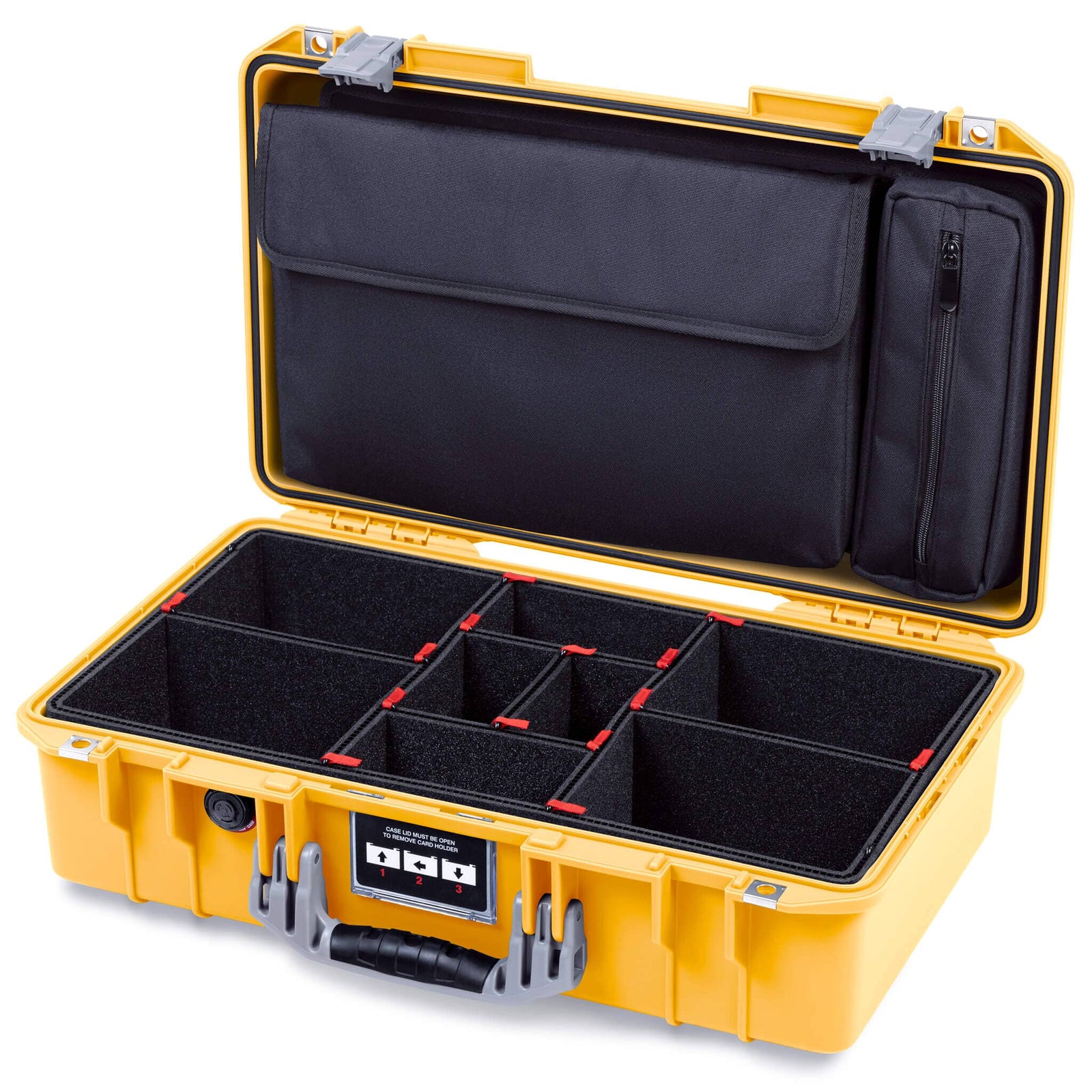 Pelican 1525 Air Case, Yellow with Silver Handle & Latches TrekPak Divider Sytem with Laptop Computer Pouch ColorCase 015250-0220-240-181
