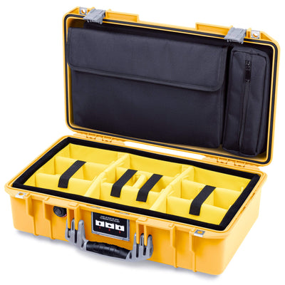 Pelican 1525 Air Case, Yellow with Silver Handle & Latches Yellow Padded Microfiber Dividers with Laptop Computer Pouch ColorCase 015250-0210-240-181