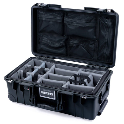 Pelican 1535 Air Case, Black with Black Handles & TSA Locking Latches Gray Padded Microfiber Dividers with Mesh Lid Organizer ColorCase 015350-0170-110-L10