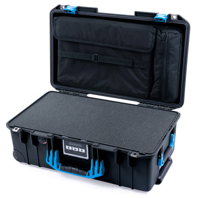 Pelican 1535 Air Case, Black with Blue Handles & Latches Pick & Pluck Foam with Computer Pouch ColorCase 015350-0201-110-121