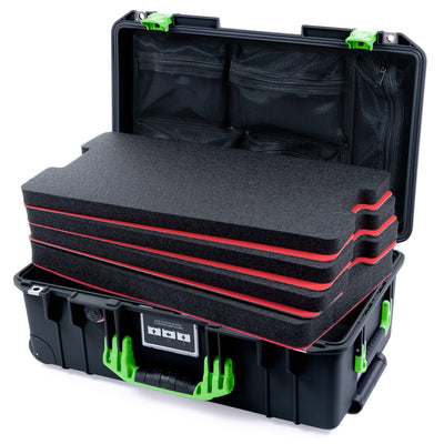 Pelican 1535 Air Case, Black with Lime Green Handles & Latches ColorCase