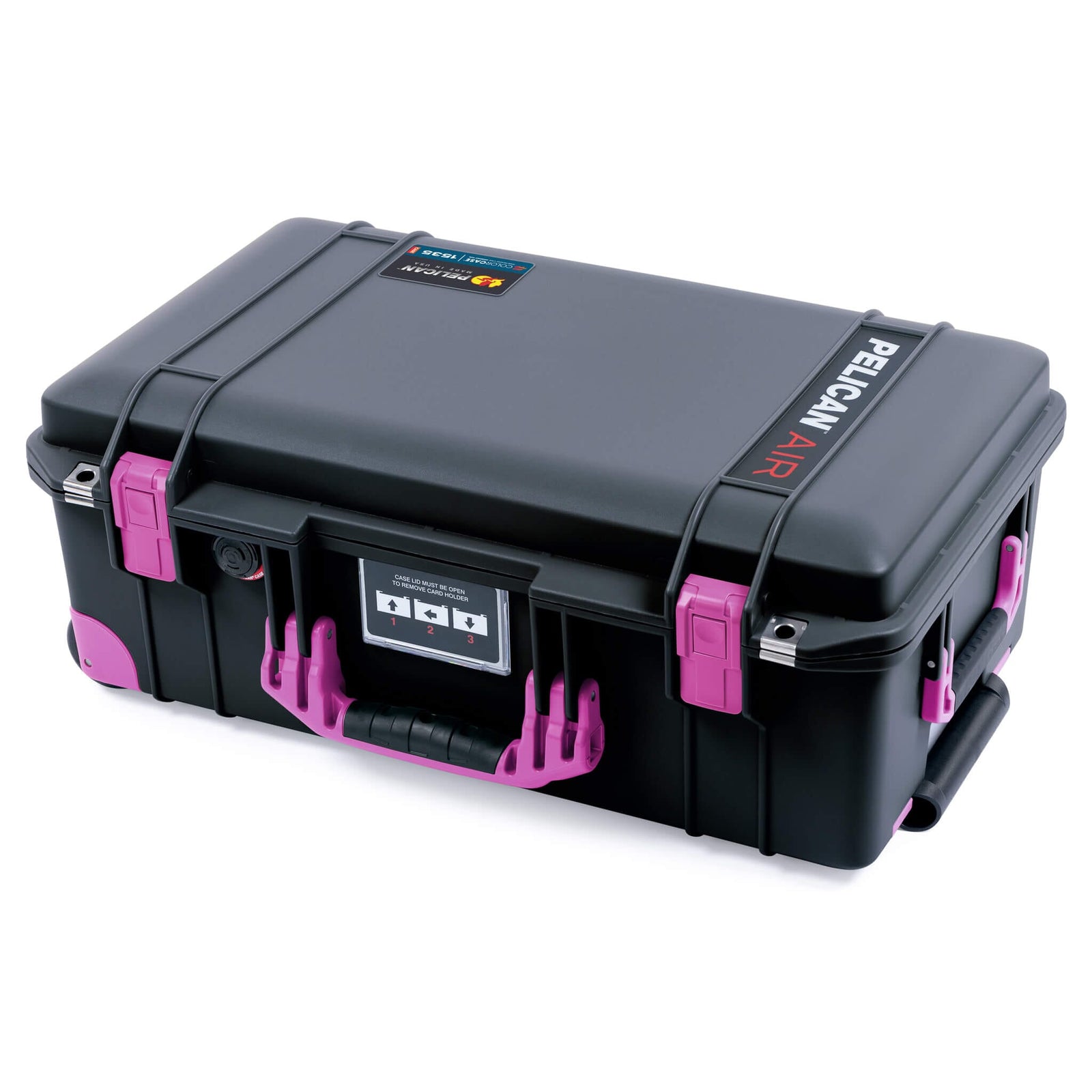 Pelican 1535 Air Case, Black with Magenta Handles, Latches & Trolley ColorCase