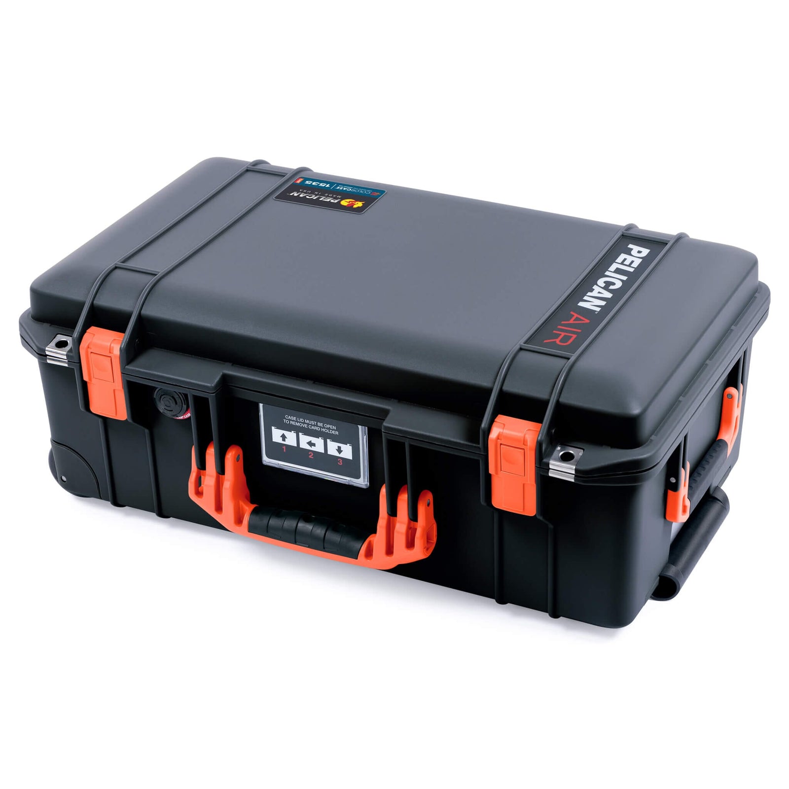 Pelican 1535 Air Case, Black with Orange Handles & Latches ColorCase