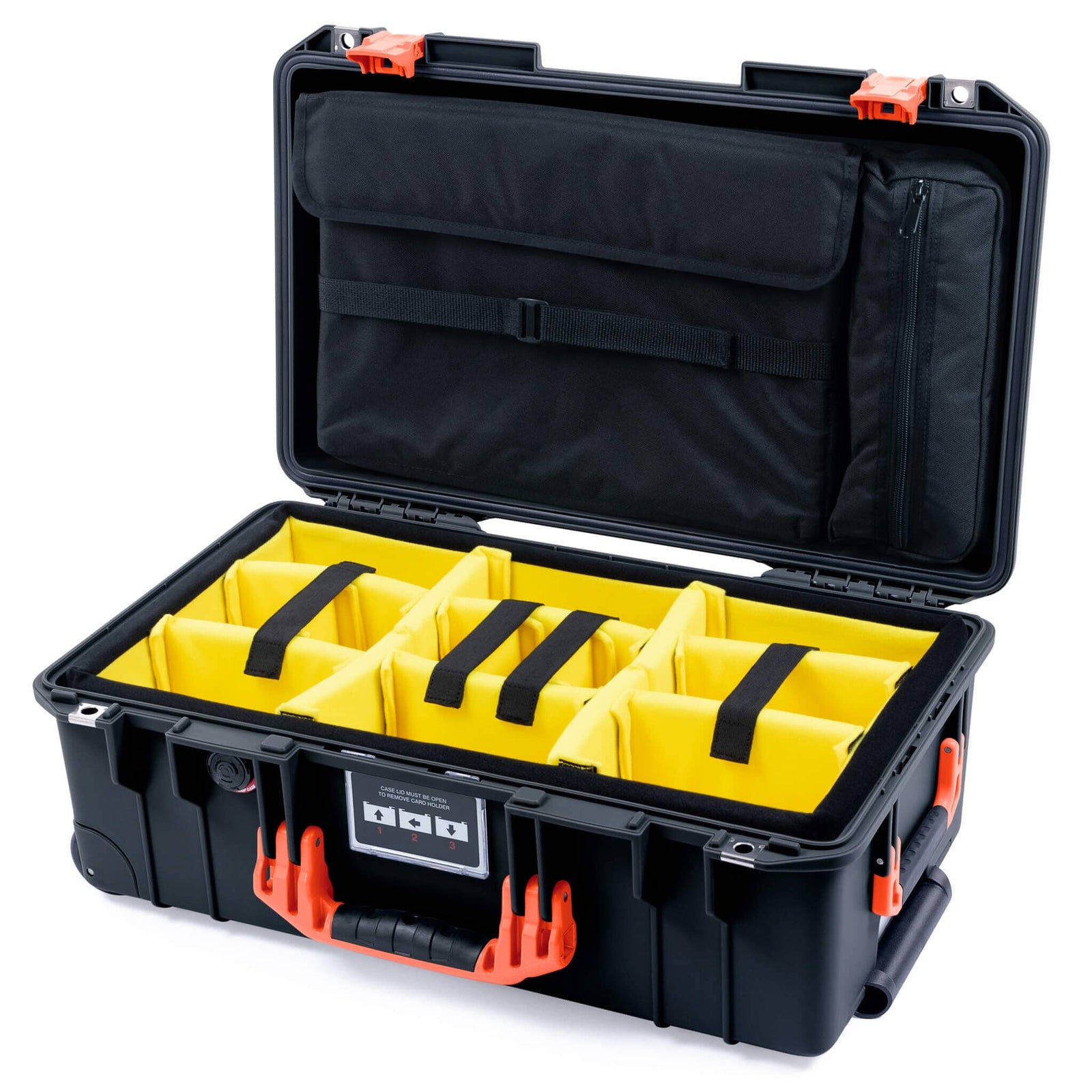 Pelican 1535 Air Carry - on Case - Black & Orange - Yellow Padded Microfiber Dividers / Computer Lid Pouch