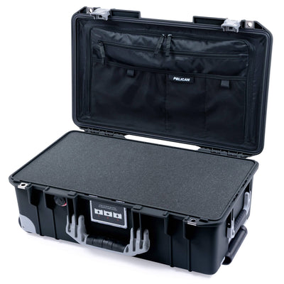 Pelican 1535 Air Case, Black with Silver Handles, Latches & Trolley Pick & Pluck Foam with Combo-Pouch Lid Organizer ColorCase 015350-0300-110-181-180