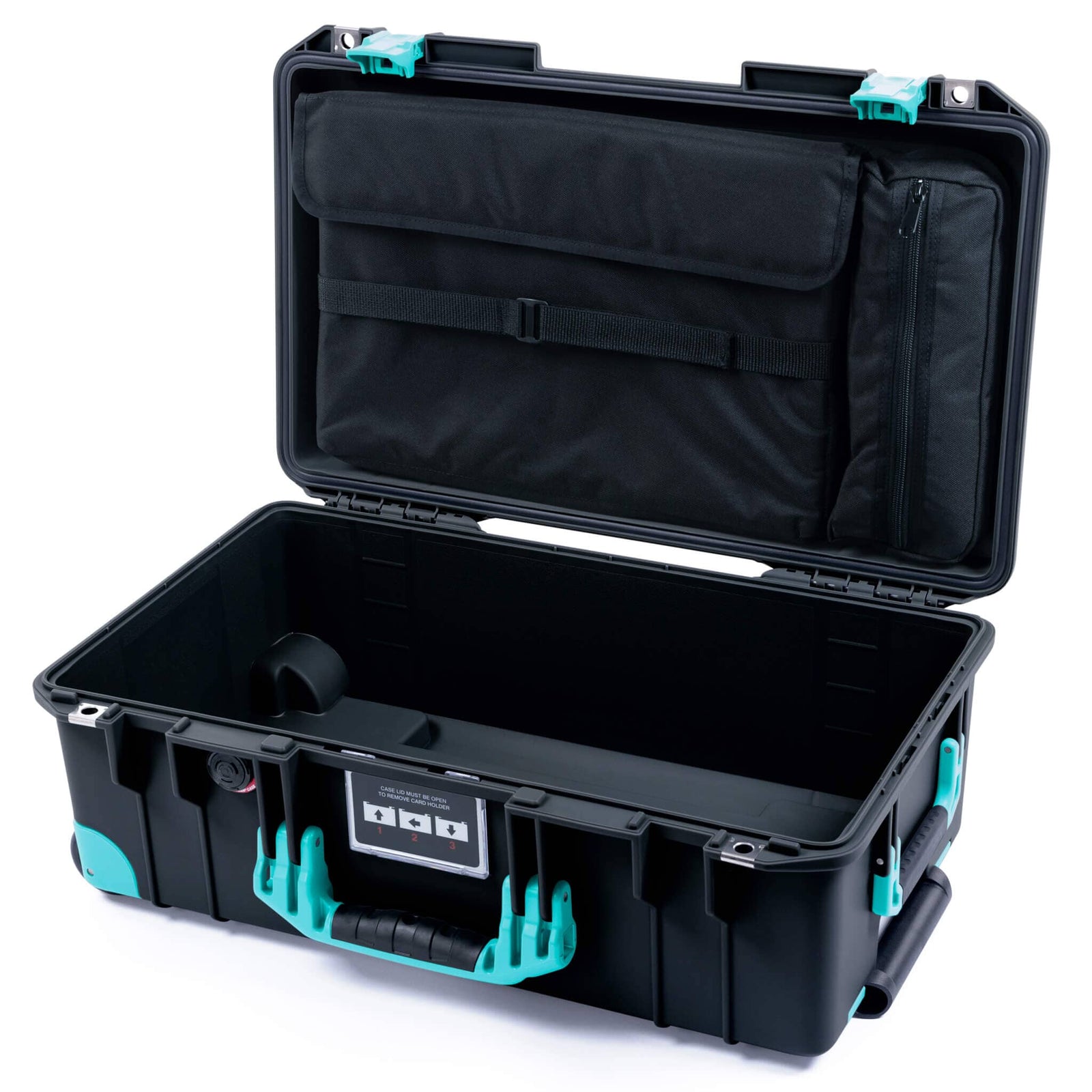 Pelican 1535 Air Case, Black with Teal Handles, Latches & Trolley Laptop Computer Lid Pouch Only ColorCase 015350-0200-110-591-590