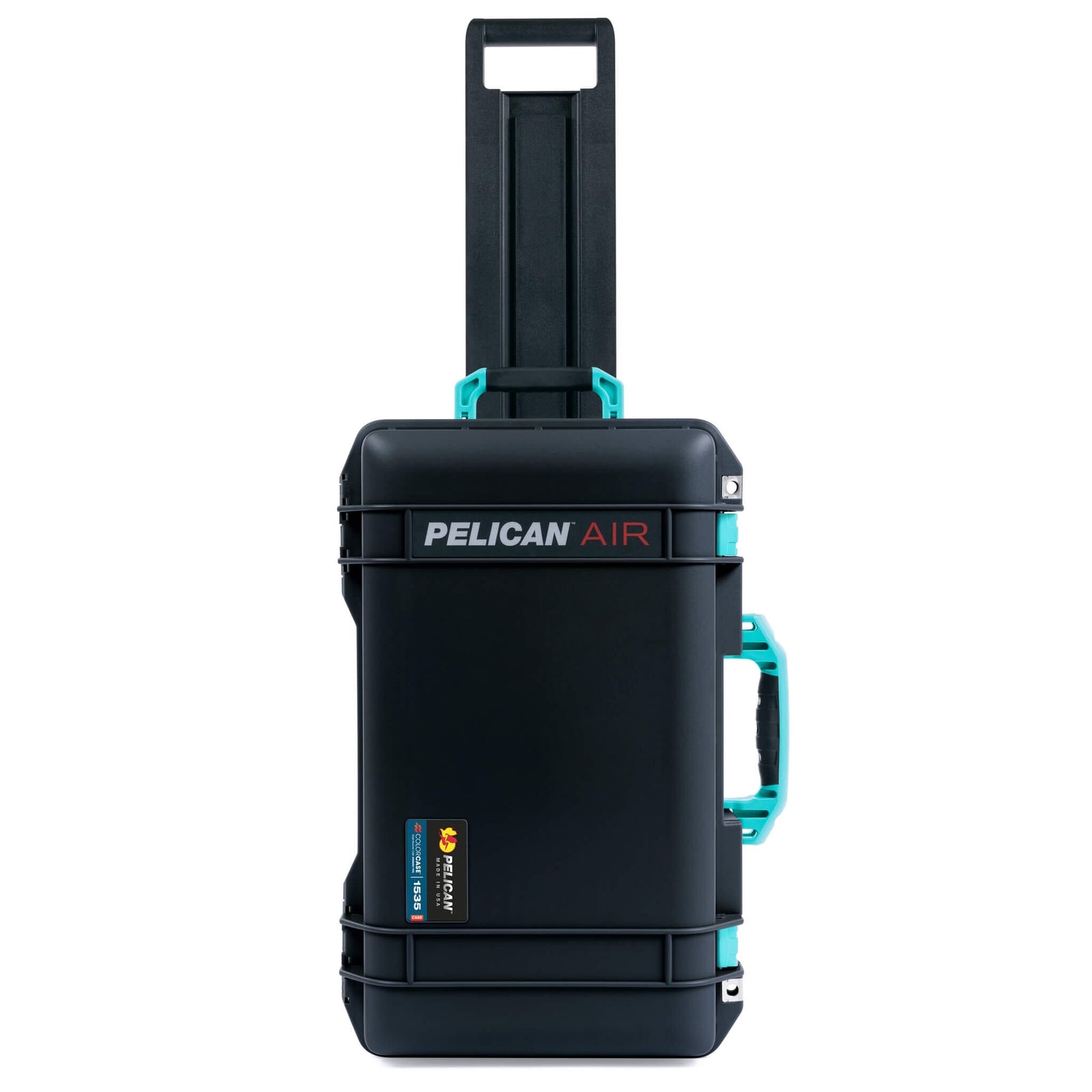 Pelican 1535 Air Case, Black with Teal Handles, Latches & Trolley ColorCase