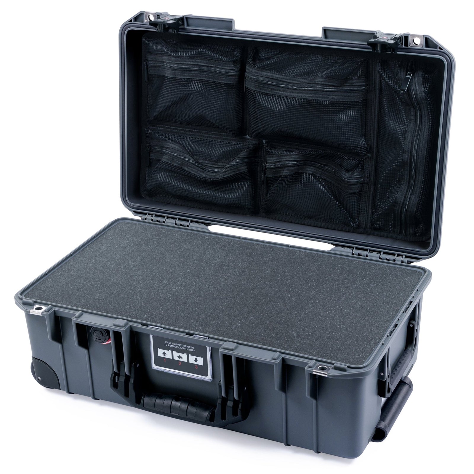 Pelican 1535 Air Carry - on Case - Charcoal & Black TSA Latches + Trolley - Pick & Pluck Foam / Mesh Lid Organizer