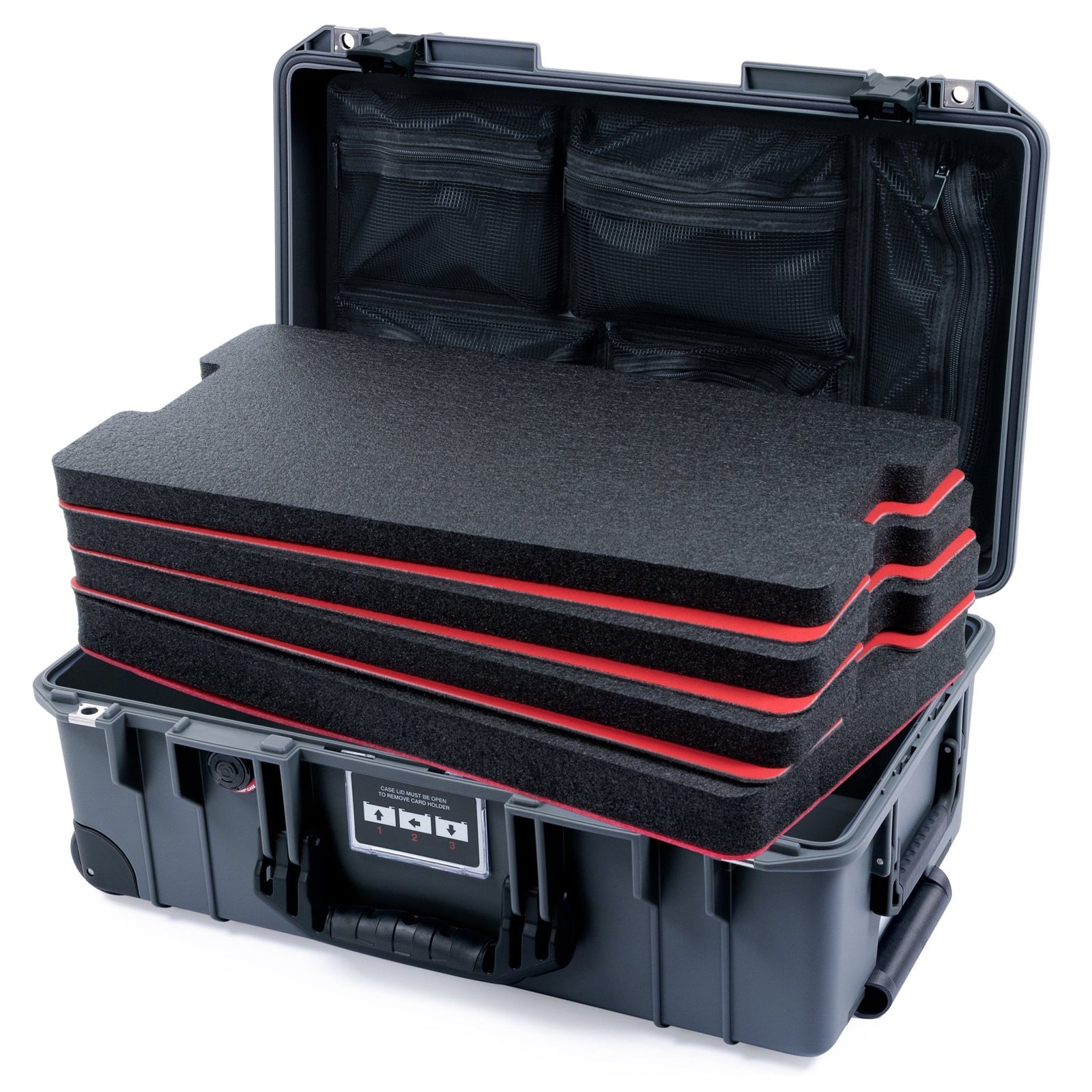 Pelican 1535 Air Carry-on Case - Charcoal & Black Trolley - DIY Tool Foam Kit / Mesh Lid Organizer