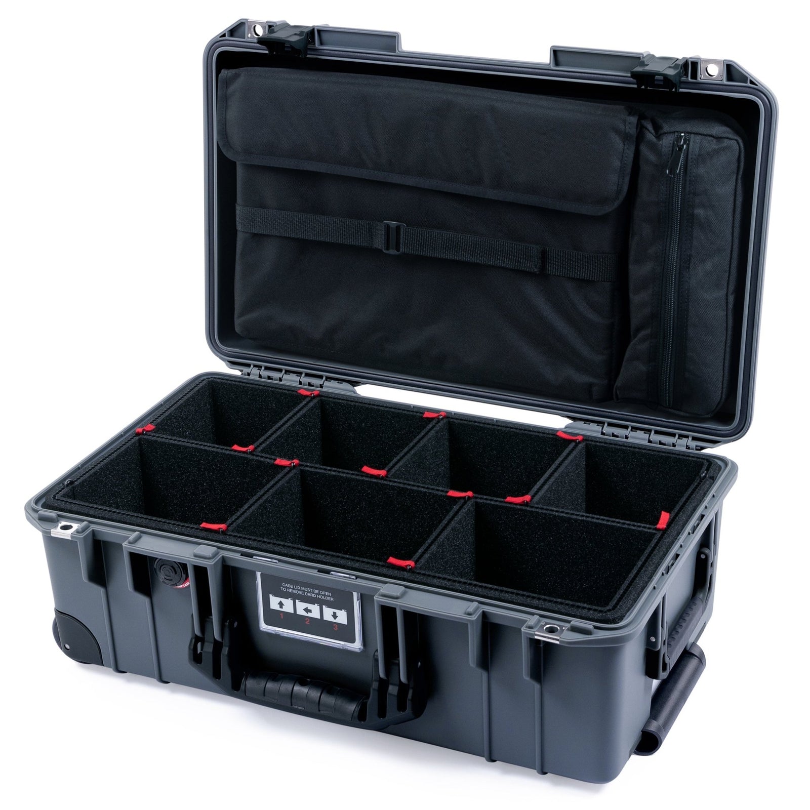 Pelican 1535 Air Carry-on Case - Charcoal & Black Trolley - TrekPak Divider System / Computer Lid Pouch