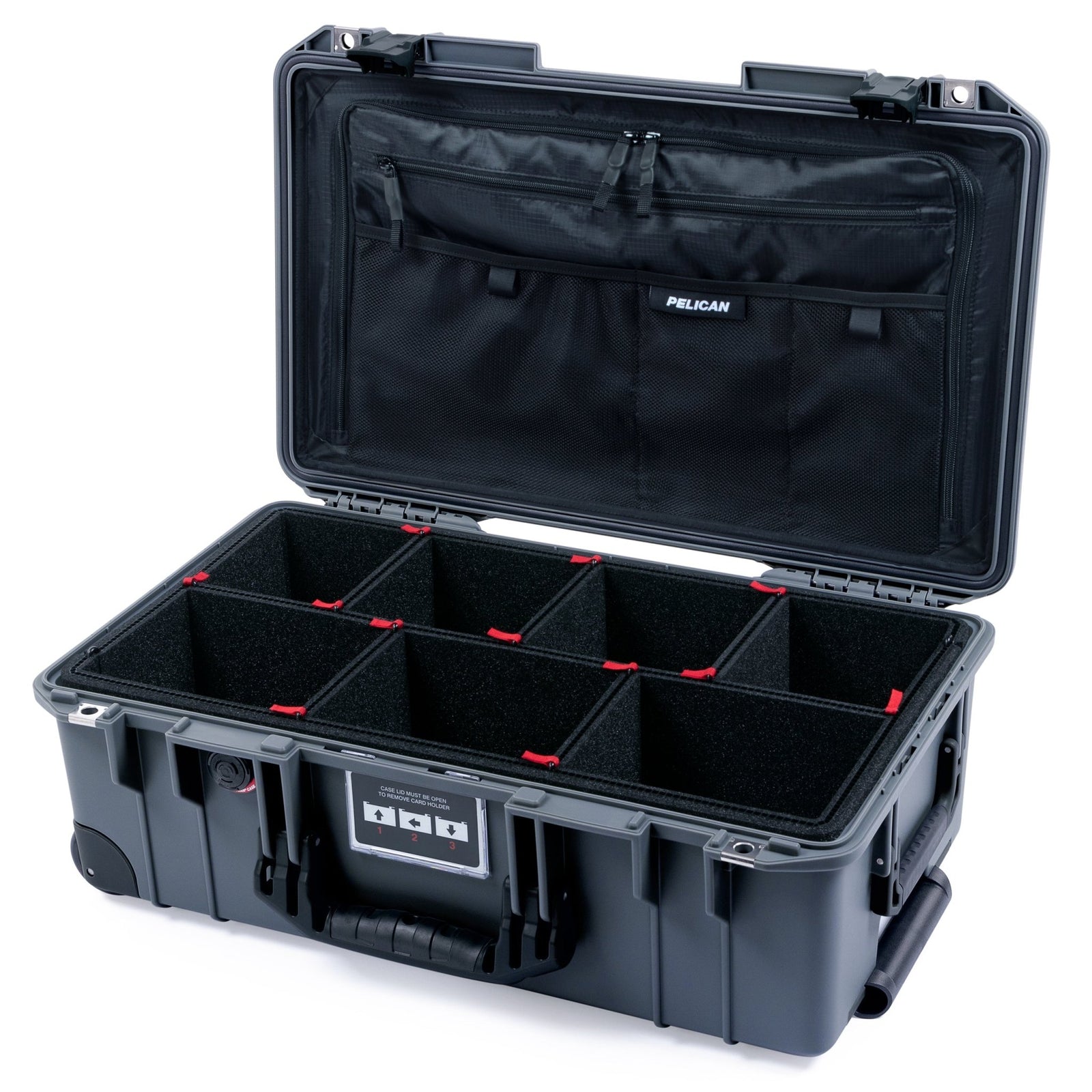 Pelican 1535 Air Carry-on Case - Charcoal & Black Trolley - TrekPak Divider System / TRVL Lid Organizer
