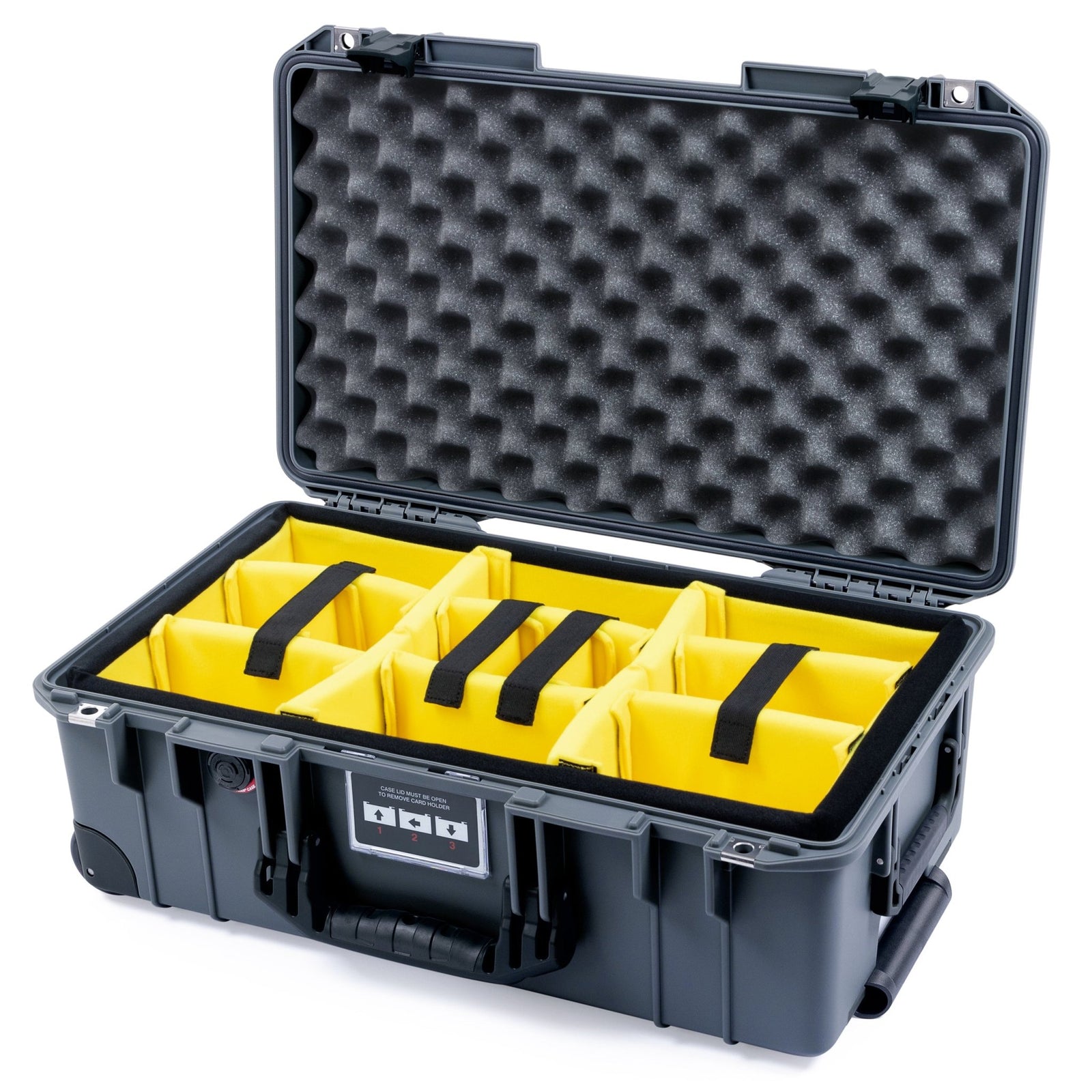 Pelican 1535 Air Carry-on Case - Charcoal & Black Trolley - Yellow Padded Microfiber Dividers / Convoluted Lid Foam