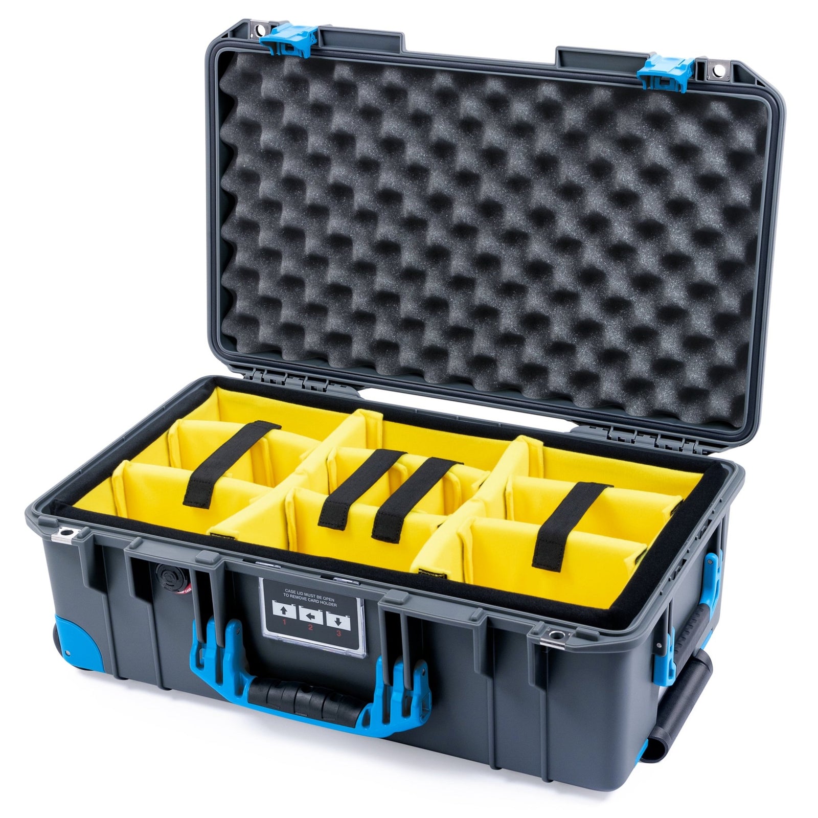 Pelican 1535 Air Carry-on Case - Charcoal & Blue Trolley - Yellow Padded Microfiber Dividers / Convoluted Lid Foam