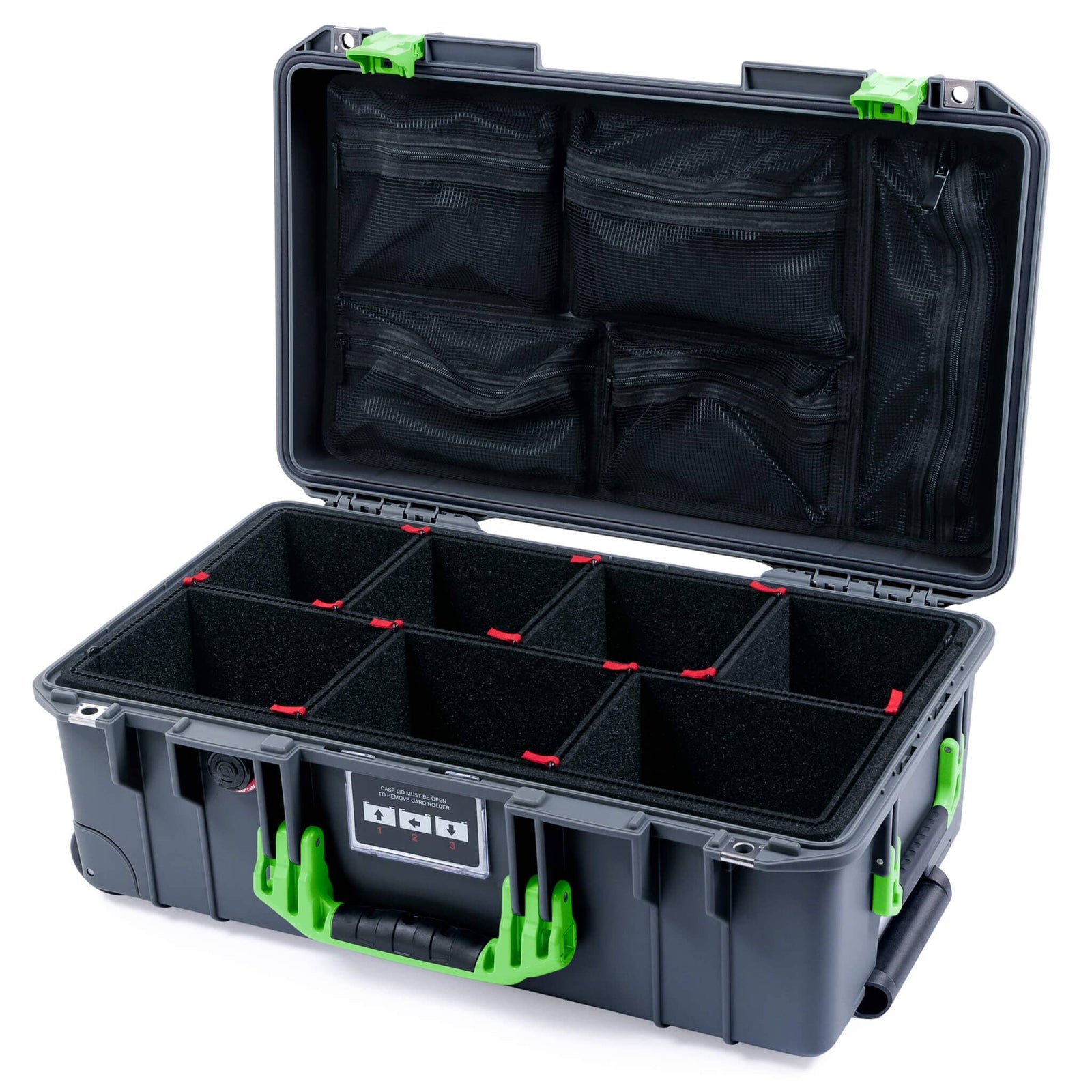 Pelican 1535 Air Carry - on Case - Charcoal & Lime Green - TrekPak Divider System / Mesh Lid Organizer