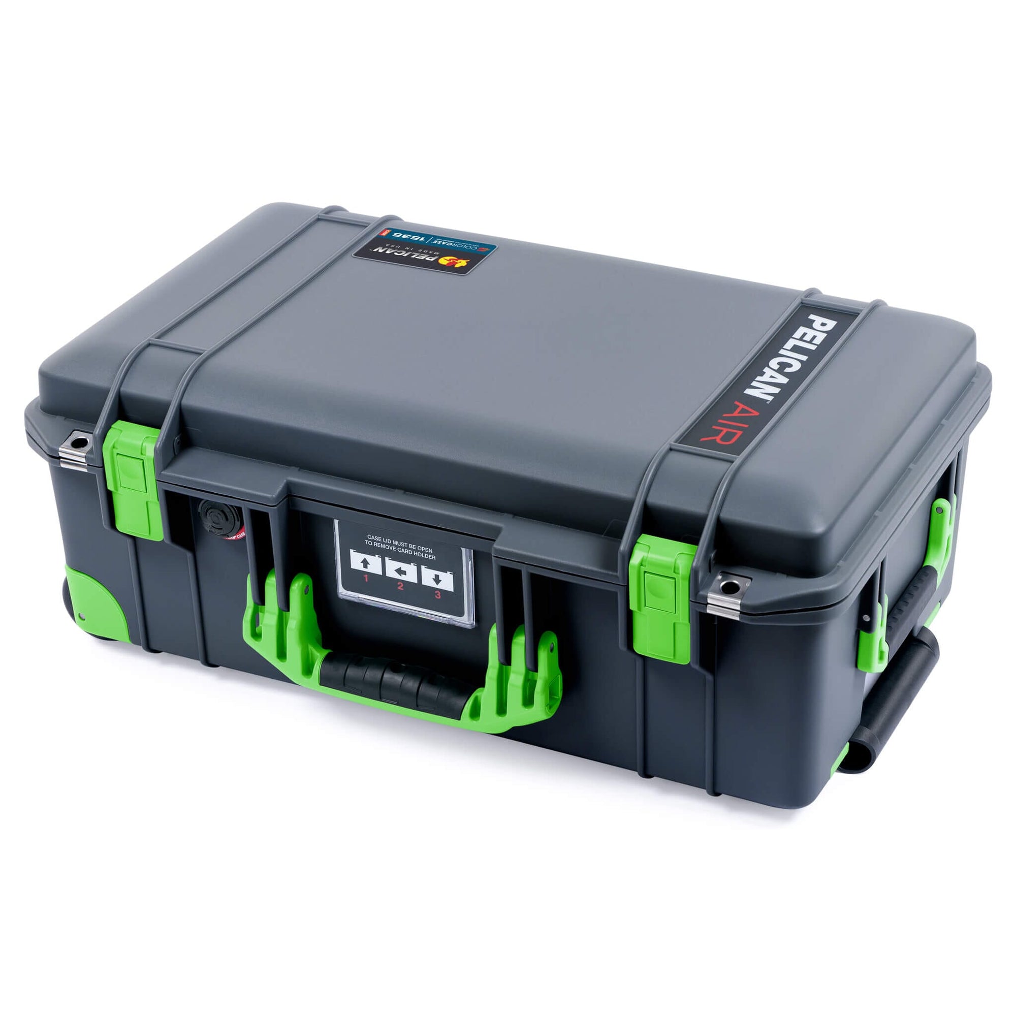 Pelican 1535 Air Case, Charcoal with Lime Green Handles, Latches & Trolley ColorCase 