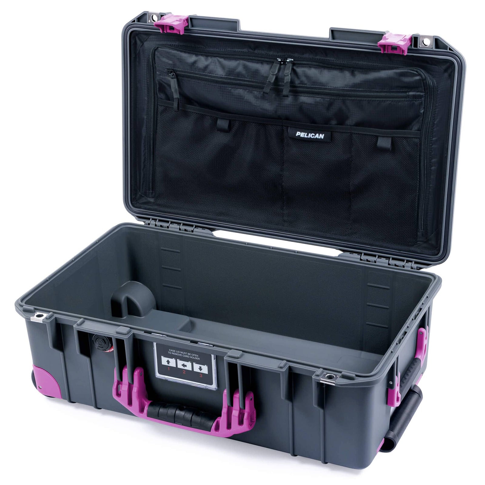 Pelican 1535 Air Case, Charcoal with Magenta Handles, Latches & Trolley TRVL Combo-Pouch Lid Organizer Only ColorCase 015350-0300-520-401-400