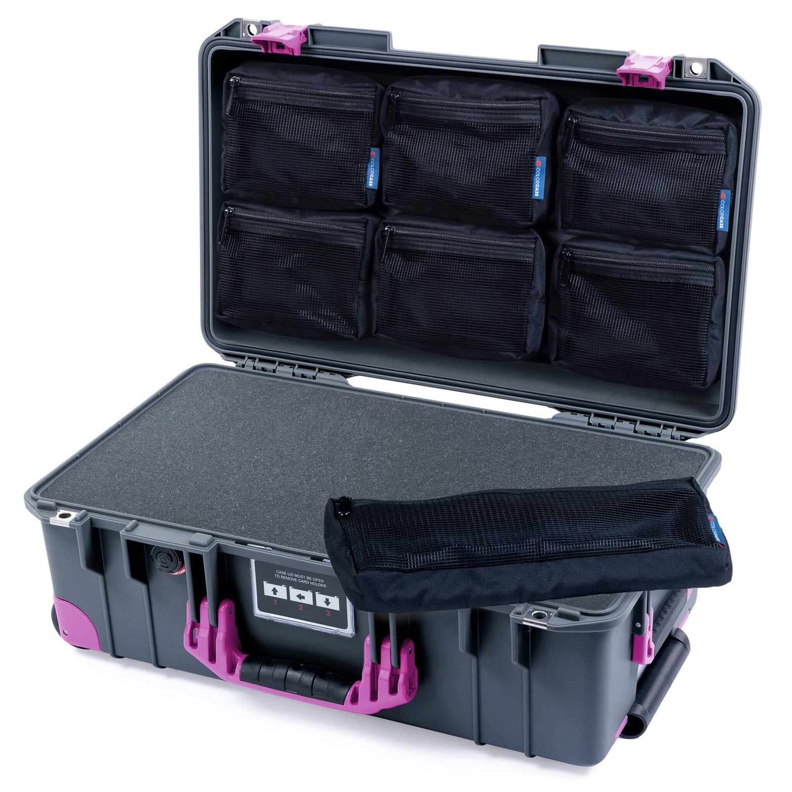 Pelican 1535 Air Case, Charcoal with Magenta Handles, Latches & Trolley ColorCase