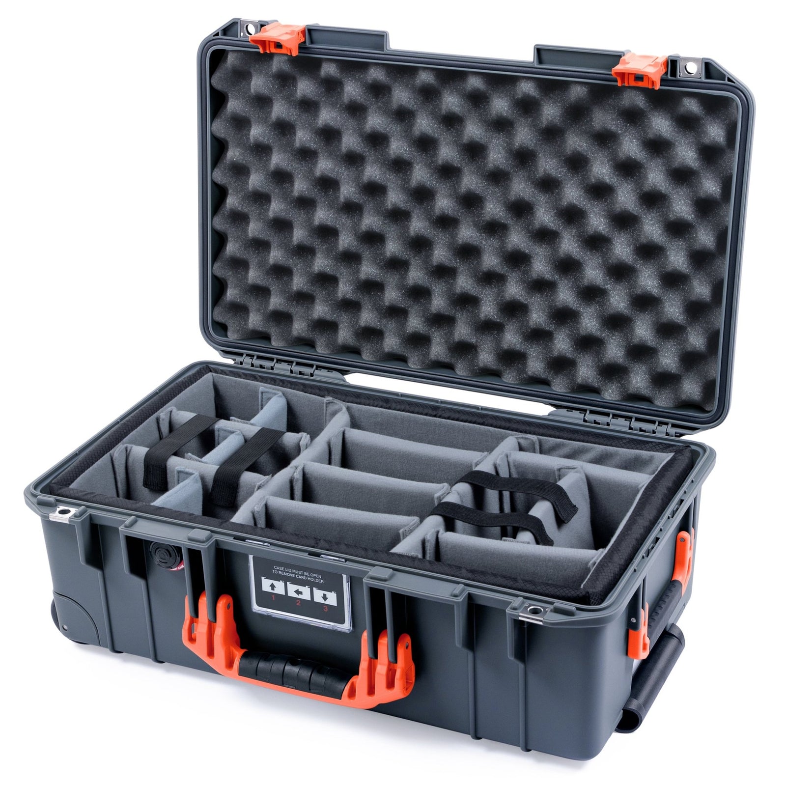Pelican 1535 Air Carry - on Case - Charcoal & Orange - Padded Microfiber Dividers / Convoluted Lid Foam