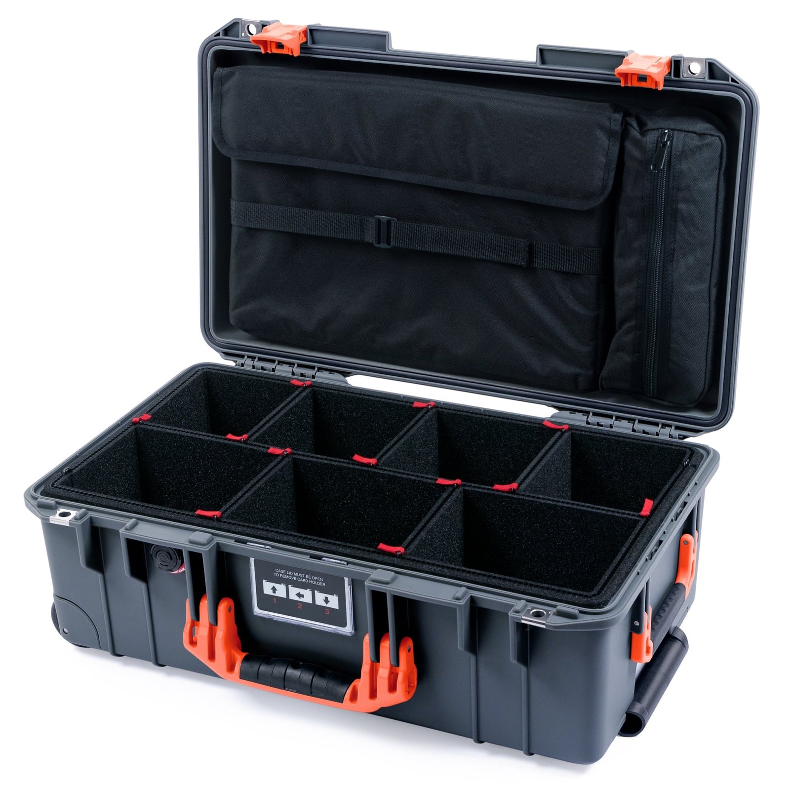 Pelican 1535 Air Carry - on Case - Charcoal & Orange - TrekPak Divider System / Computer Lid Pouch