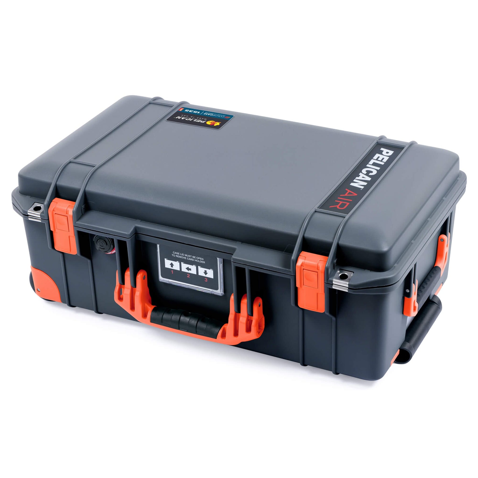 Pelican 1535 Air Case, Charcoal with Orange Handles, Push-Button Latches & Trolley ColorCase 