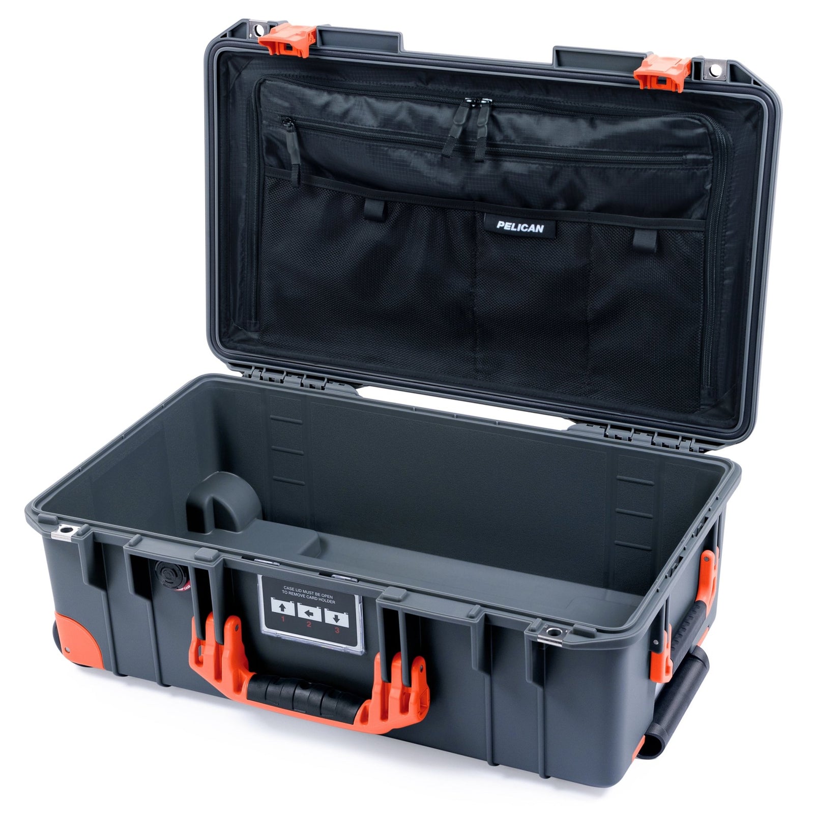 Pelican 1535 Air Carry - on Case - Charcoal & Orange Trolley - TRVL Lid Organizer Only