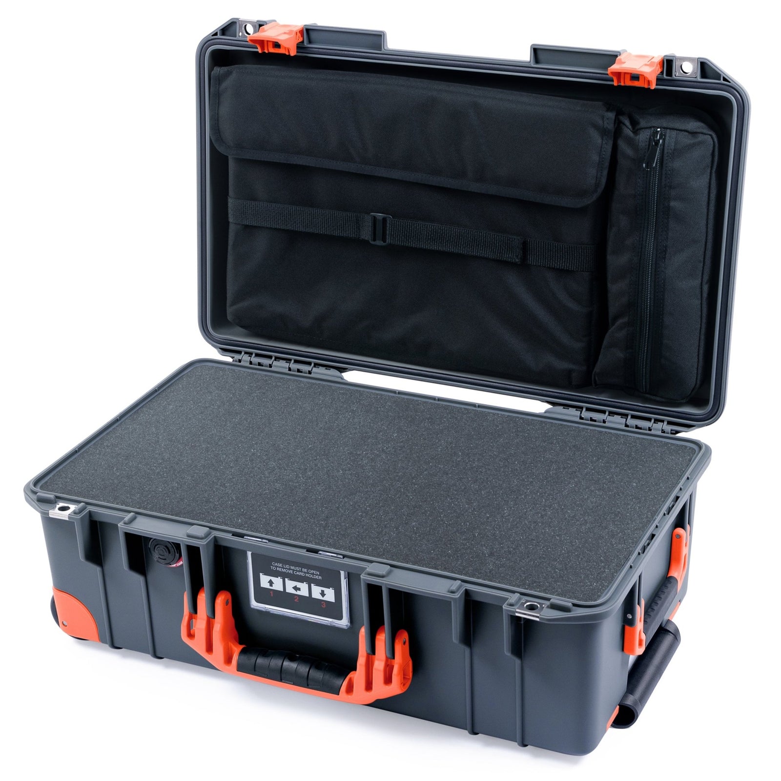 Pelican 1535 Air Carry - on Case - Charcoal & Orange Trolley - Pick & Pluck Foam / Computer Lid Pouch