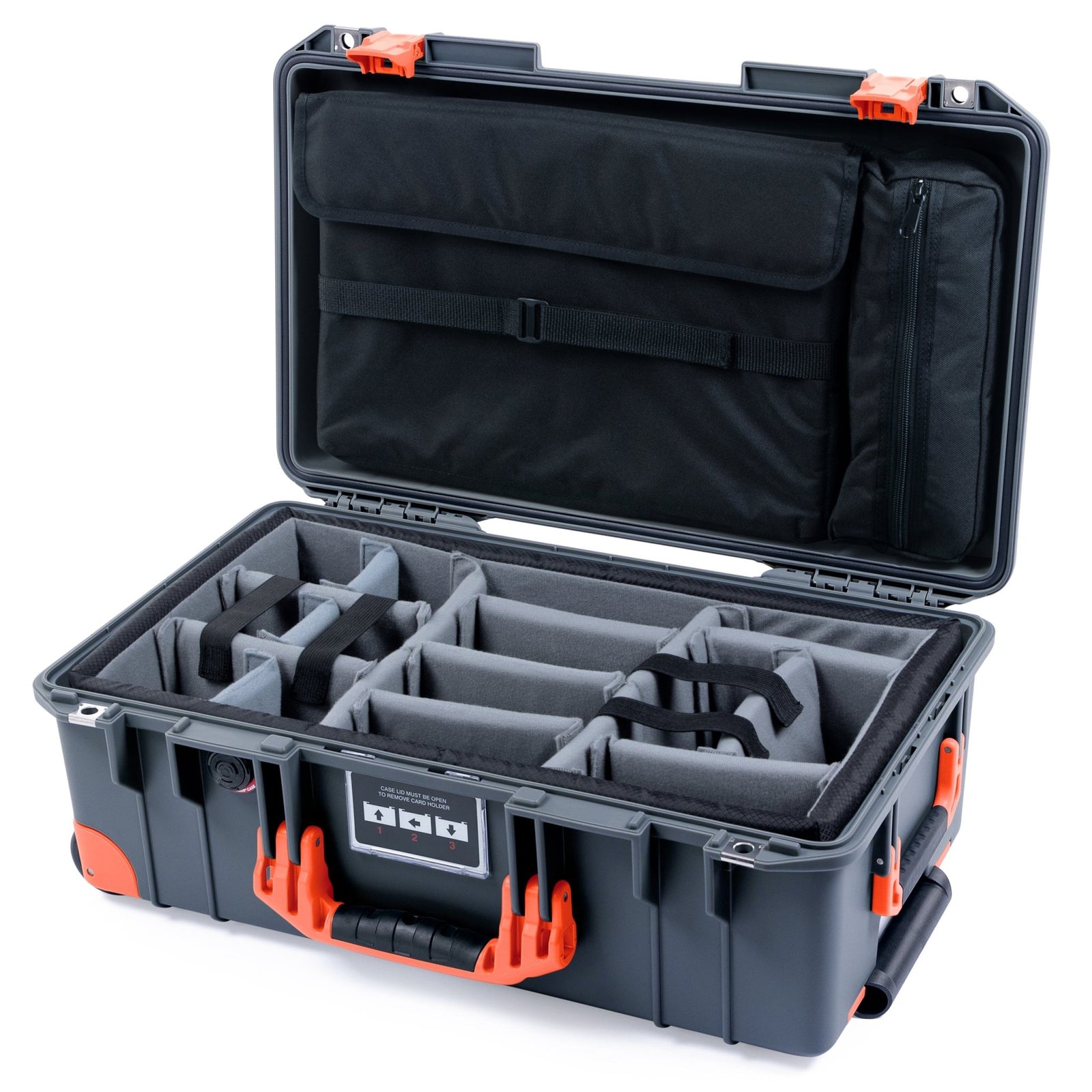 Pelican 1535 Air Carry - on Case - Charcoal & Orange Trolley - Padded Microfiber Dividers / Computer Lid Pouch