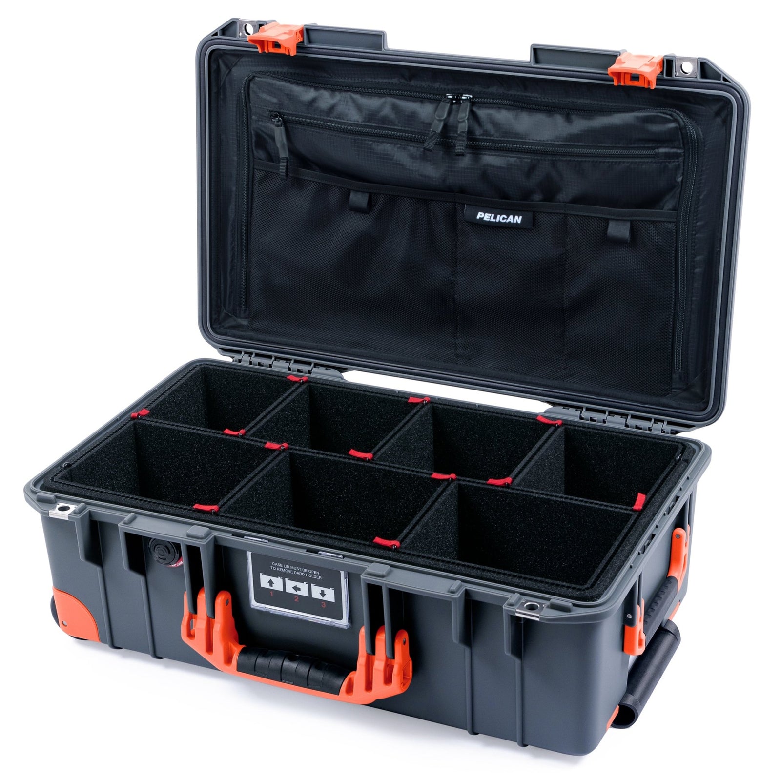 Pelican 1535 Air Carry - on Case - Charcoal & Orange Trolley - TrekPak Divider System / TRVL Lid Organizer