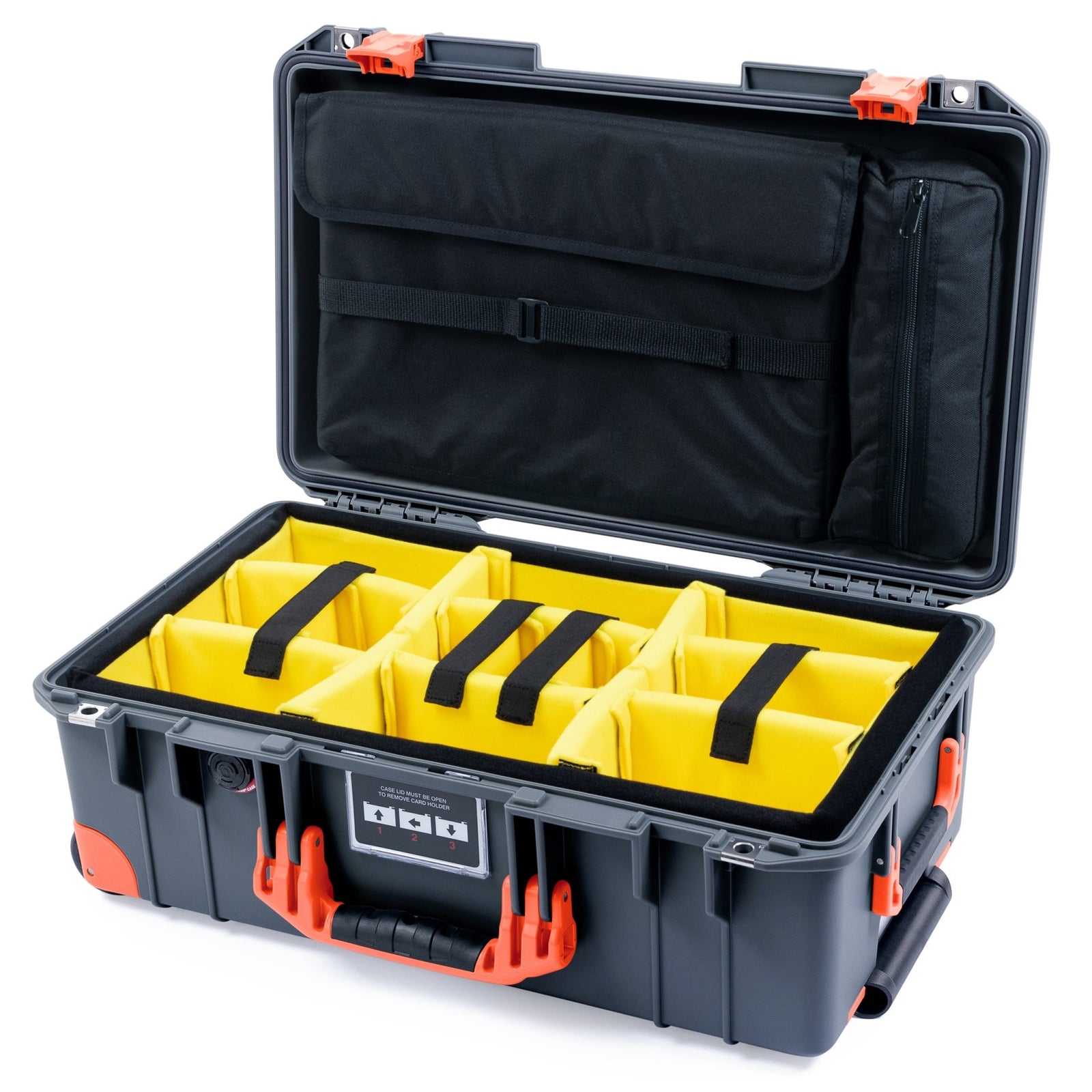 Pelican 1535 Air Carry - on Case - Charcoal & Orange Trolley - Yellow Padded Microfiber Dividers / Computer Lid Pouch