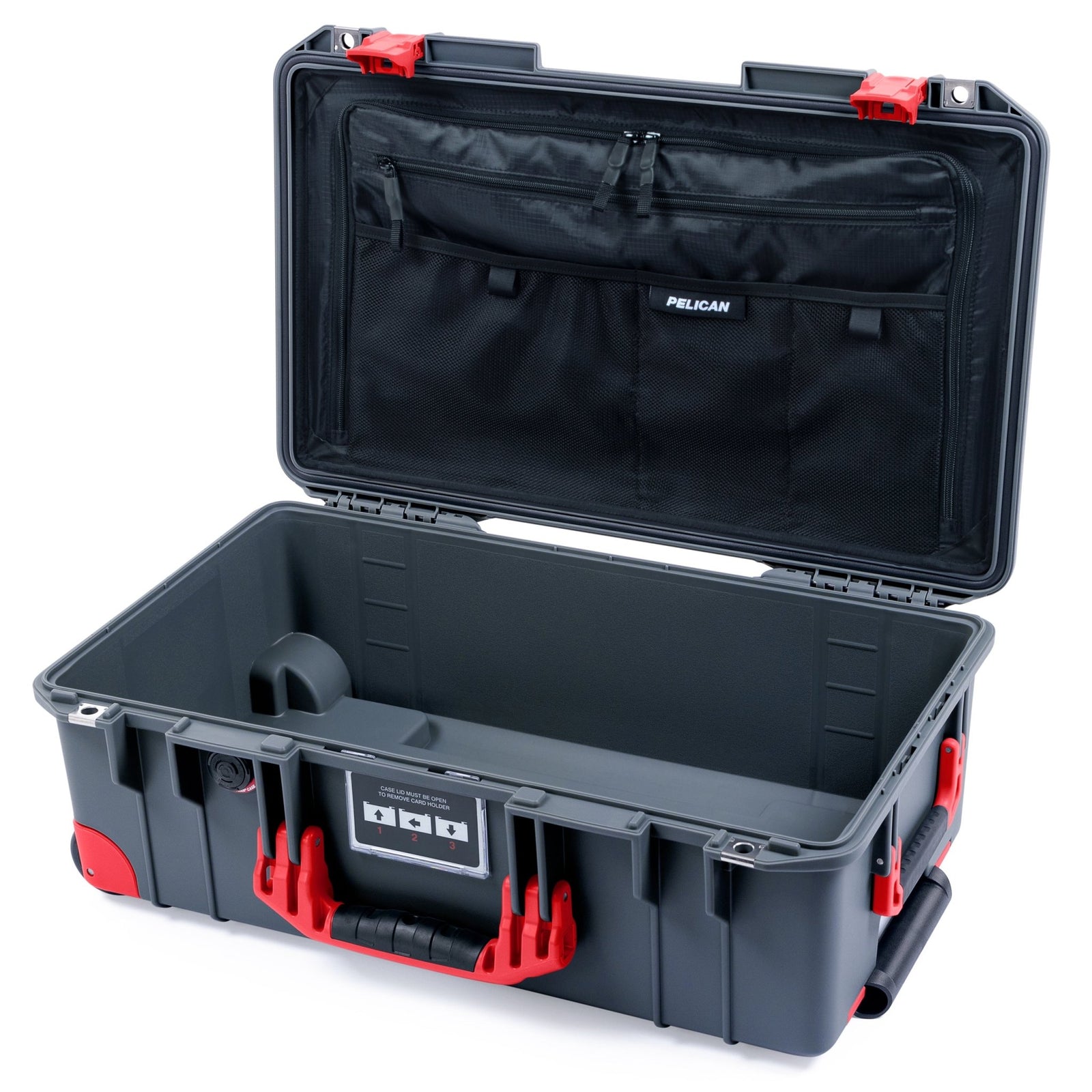 Pelican 1535 Air Carry - on Case - Charcoal & Red Trolley - TRVL Lid Organizer Only