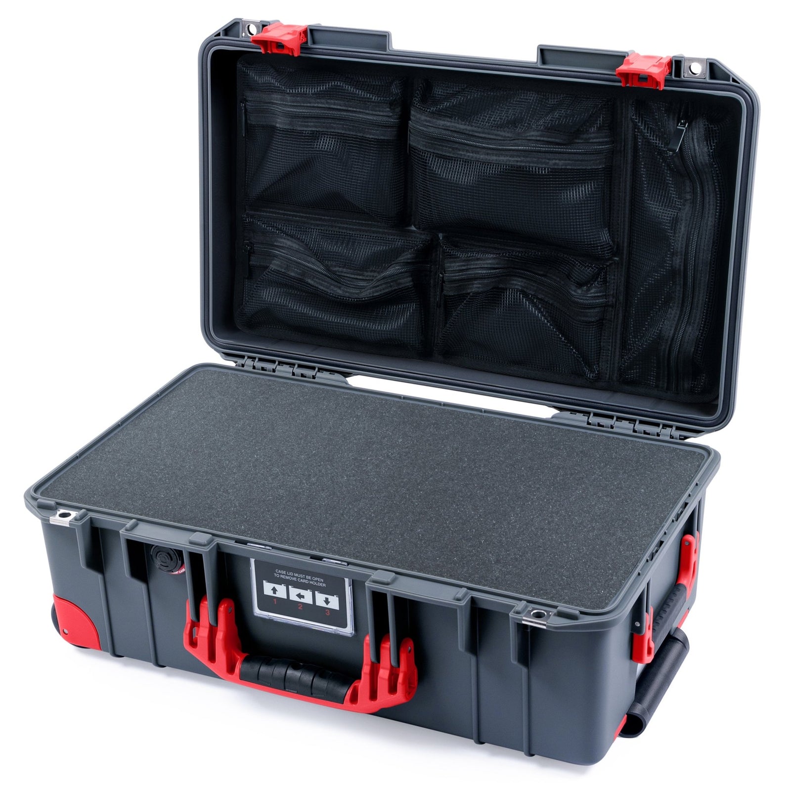 Pelican 1535 Air Carry - on Case - Charcoal & Red Trolley - Pick & Pluck Foam / Mesh Lid Organizer