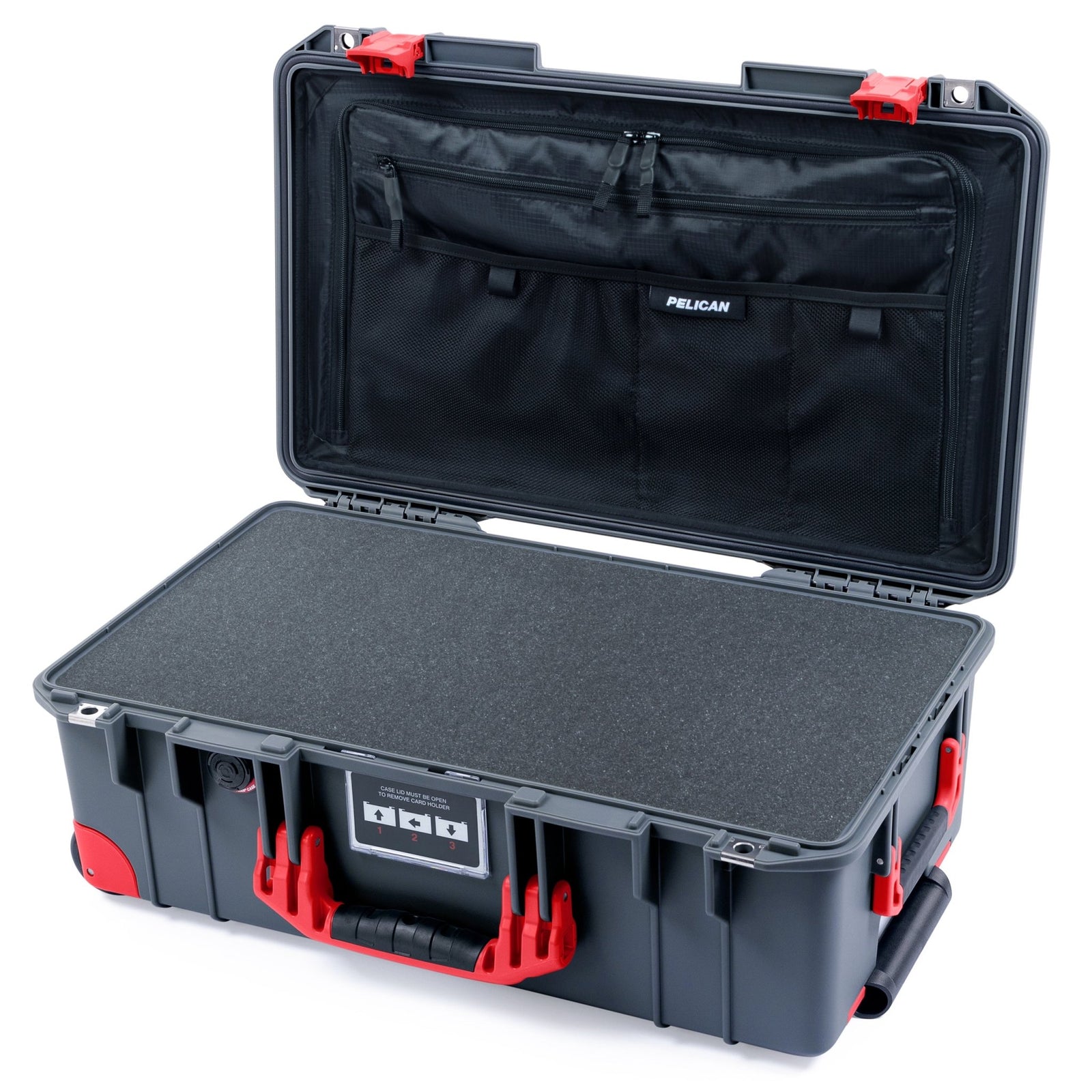Pelican 1535 Air Carry - on Case - Charcoal & Red Trolley - Pick & Pluck Foam / TRVL Lid Organizer