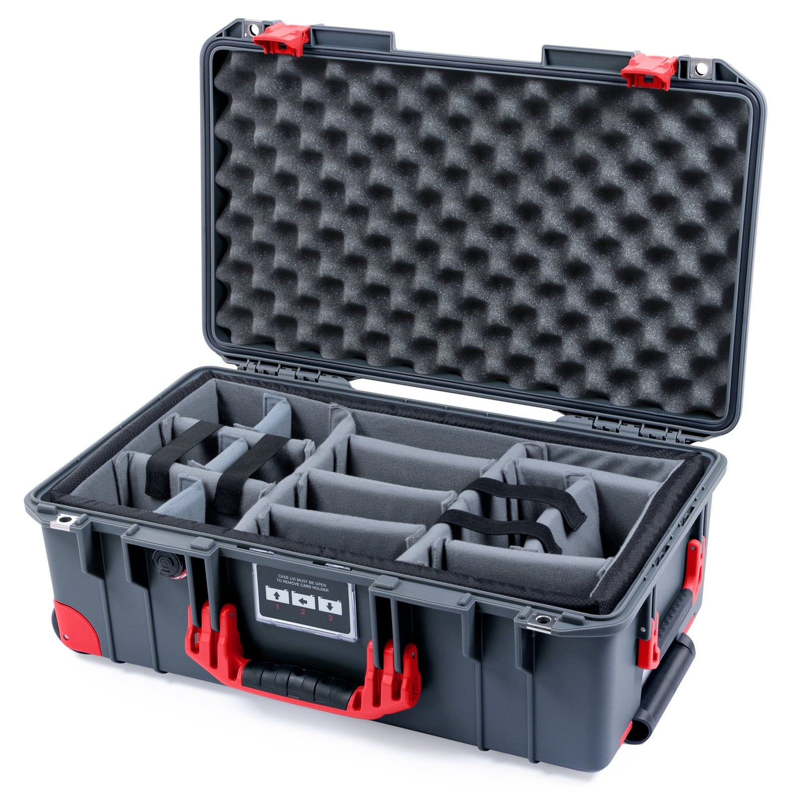 Pelican 1535 Air Carry - on Case - Charcoal & Red Trolley - Padded Microfiber Dividers / Convoluted Lid Foam