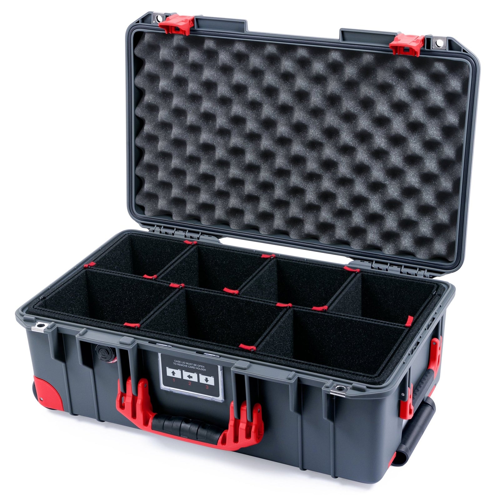 Pelican 1535 Air Carry - on Case - Charcoal & Red Trolley - TrekPak Divider System / Convoluted Lid Foam