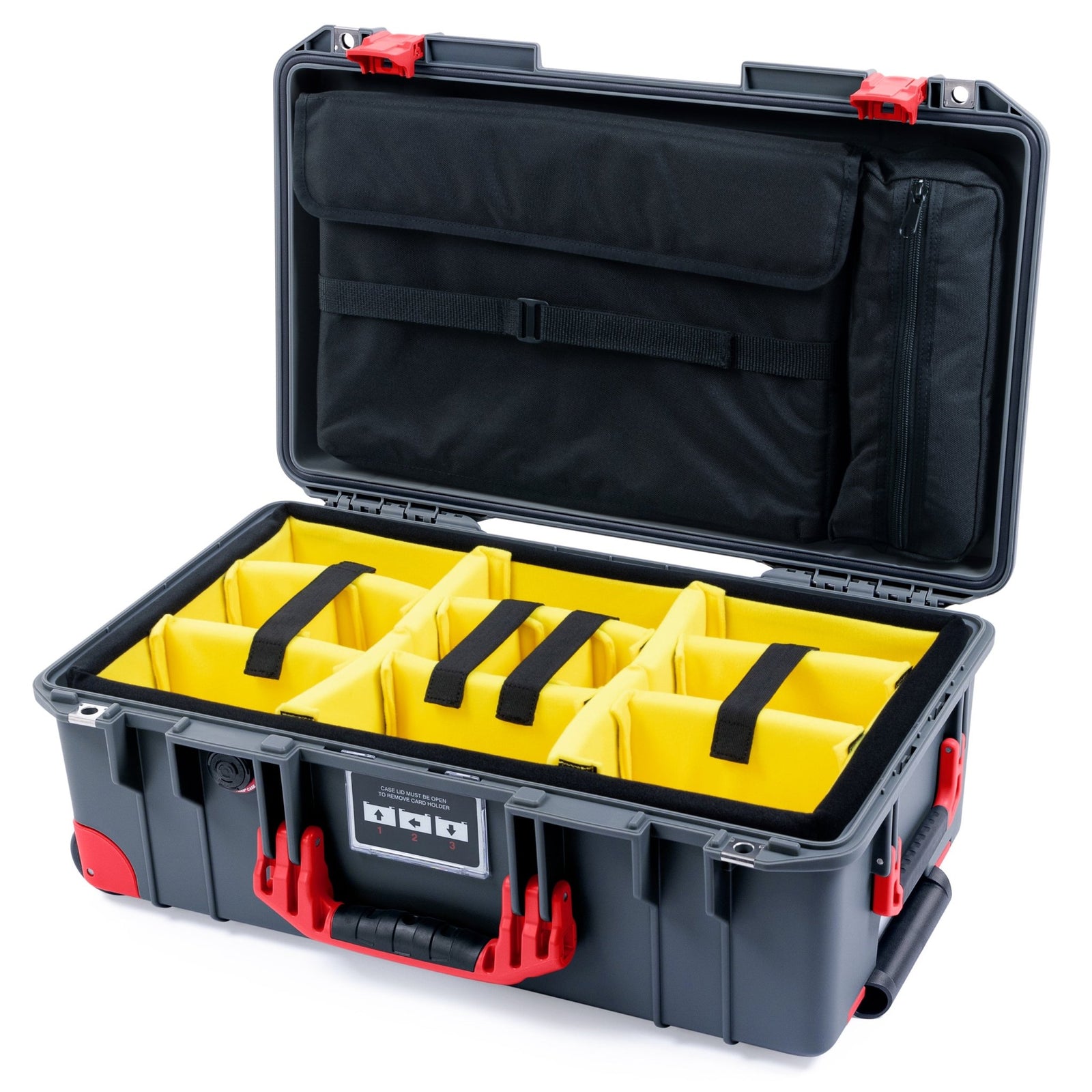 Pelican 1535 Air Carry - on Case - Charcoal & Red Trolley - Yellow Padded Microfiber Dividers / Computer Lid Pouch