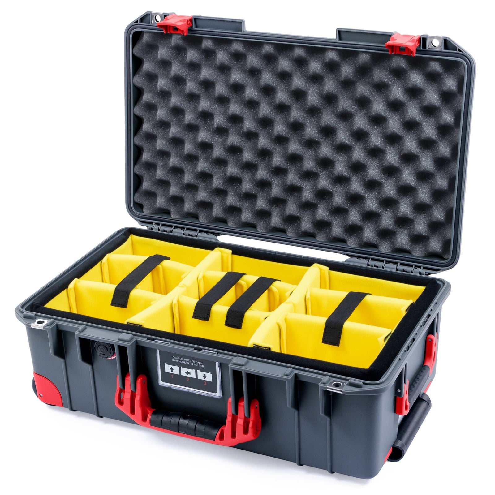 Pelican 1535 Air Carry - on Case - Charcoal & Red Trolley - Yellow Padded Microfiber Dividers / Convoluted Lid Foam