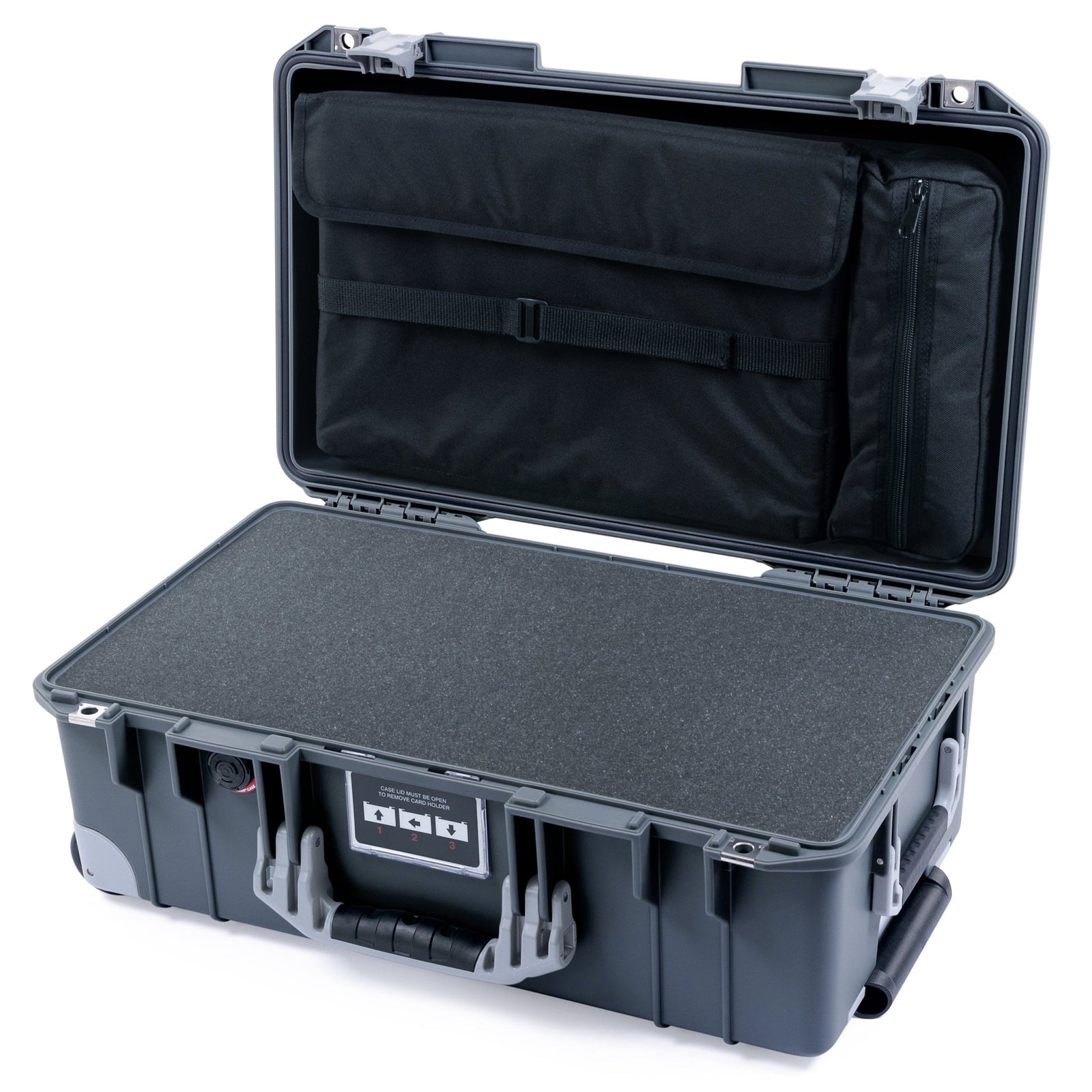 Pelican 1535 Air Carry - on Case - Charcoal & Silver Trolley - Pick & Pluck Foam / Computer Lid Pouch