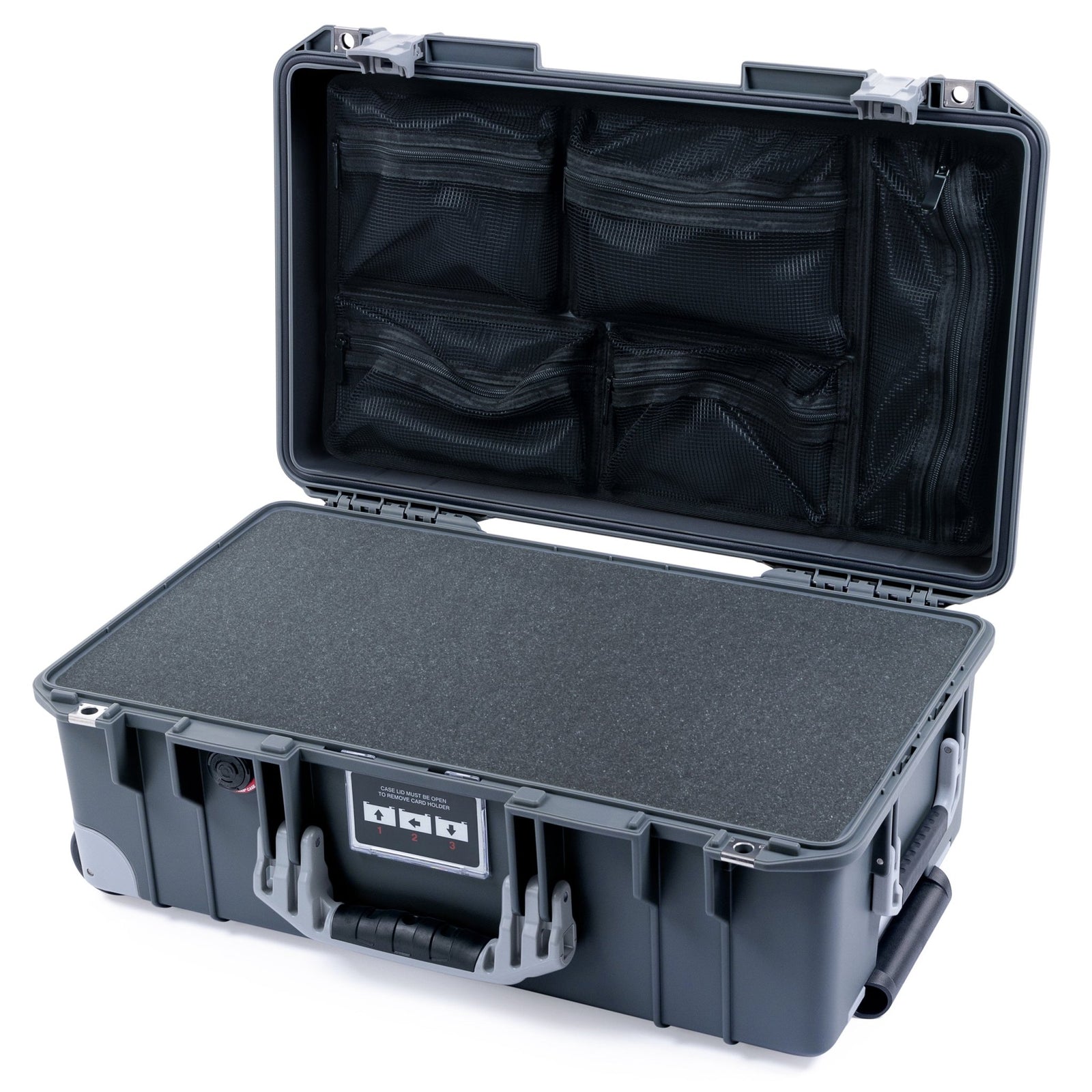 Pelican 1535 Air Carry - on Case - Charcoal & Silver Trolley - Pick & Pluck Foam / Mesh Lid Organizer