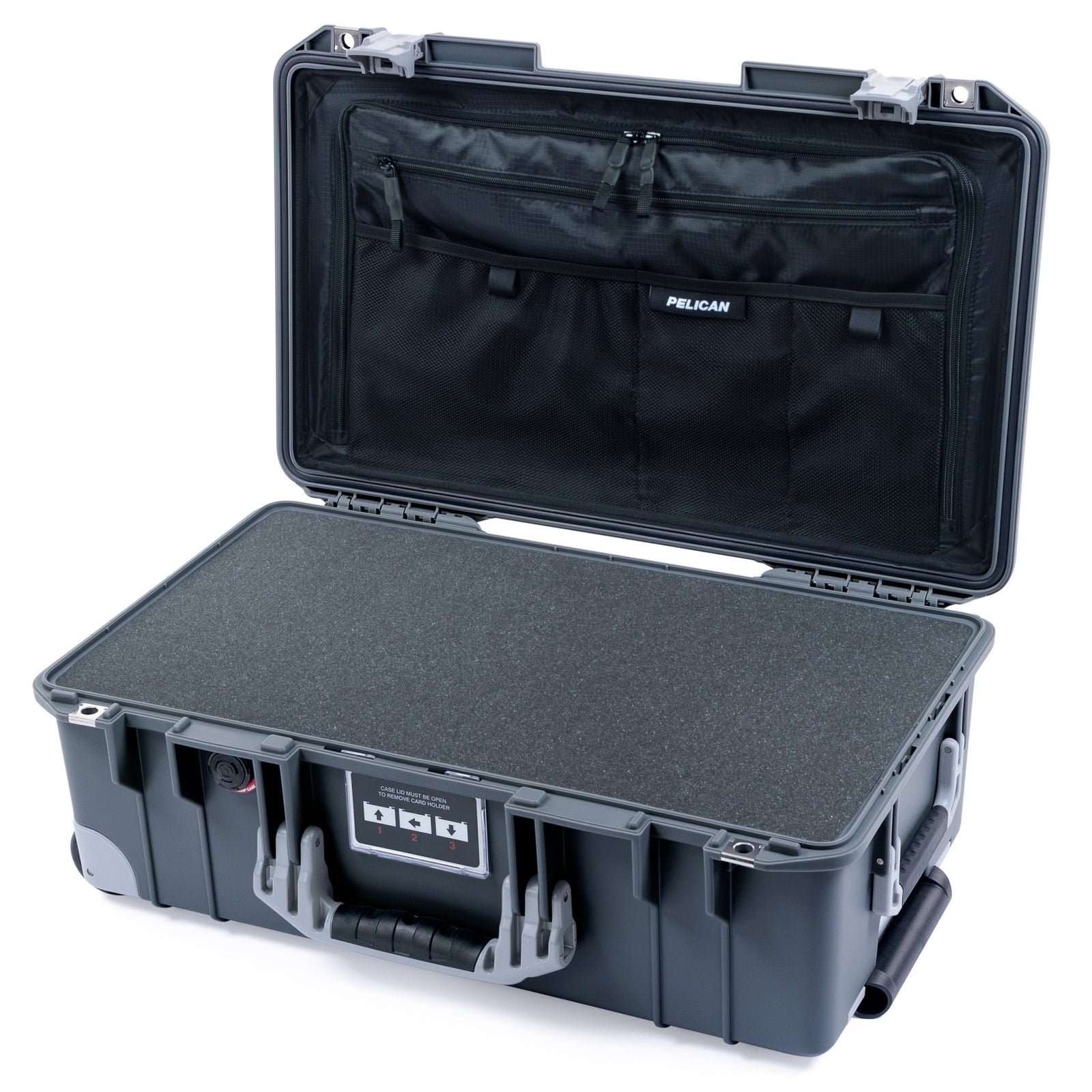 Pelican 1535 Air Carry - on Case - Charcoal & Silver Trolley - Pick & Pluck Foam / TRVL Lid Organizer