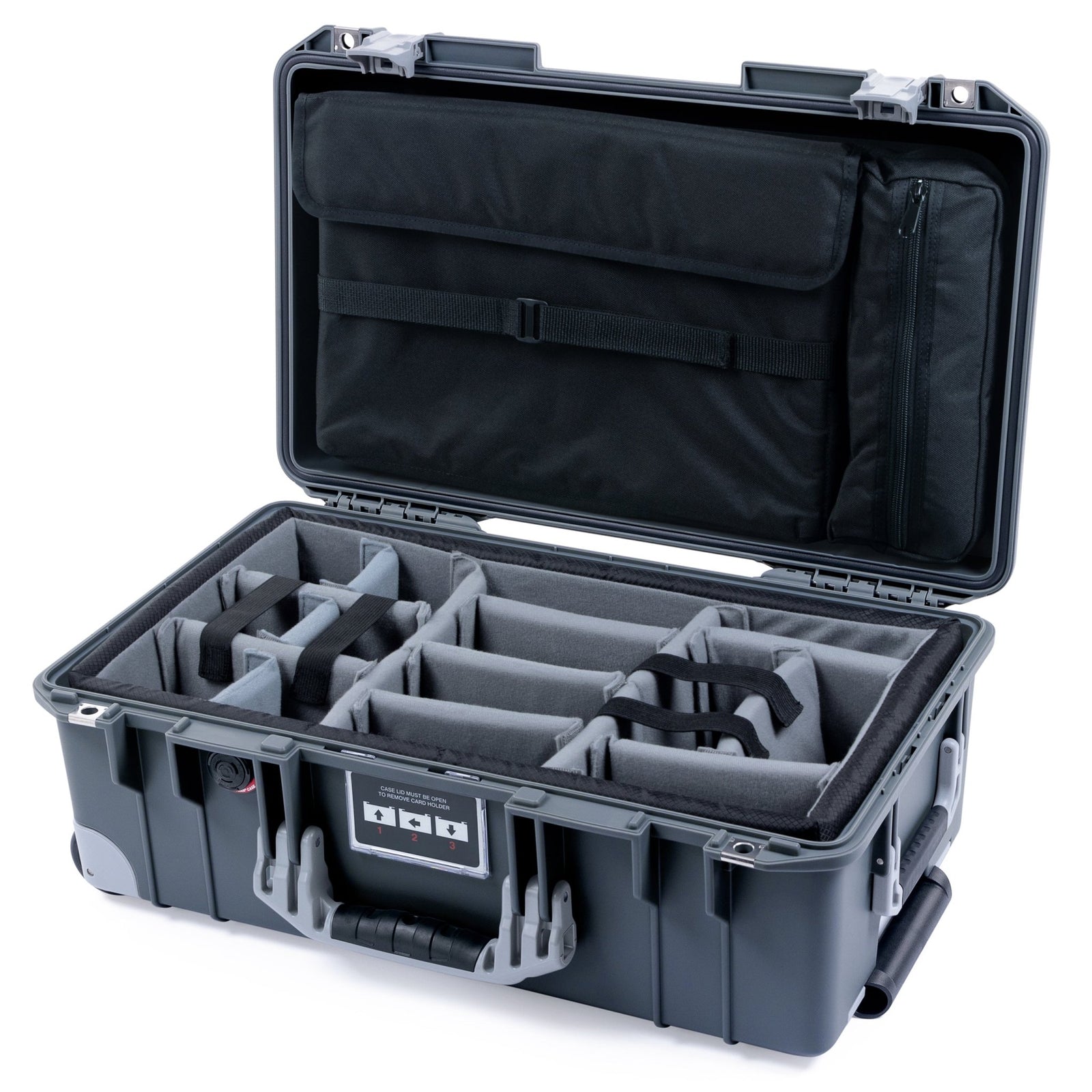 Pelican 1535 Air Carry - on Case - Charcoal & Silver Trolley - Padded Microfiber Dividers / Computer Lid Pouch