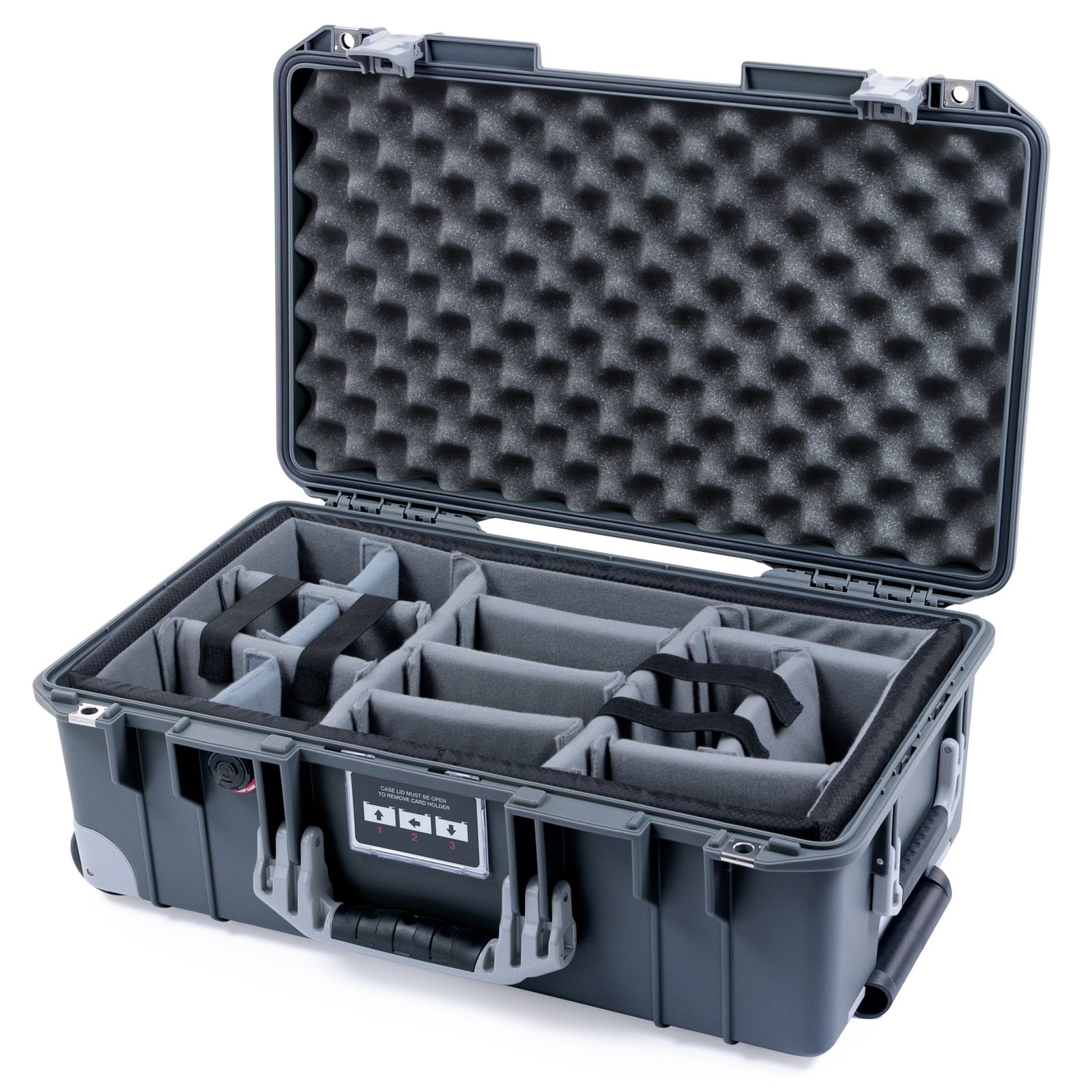 Pelican 1535 Air Carry - on Case - Charcoal & Silver Trolley - Padded Microfiber Dividers / Convoluted Lid Foam