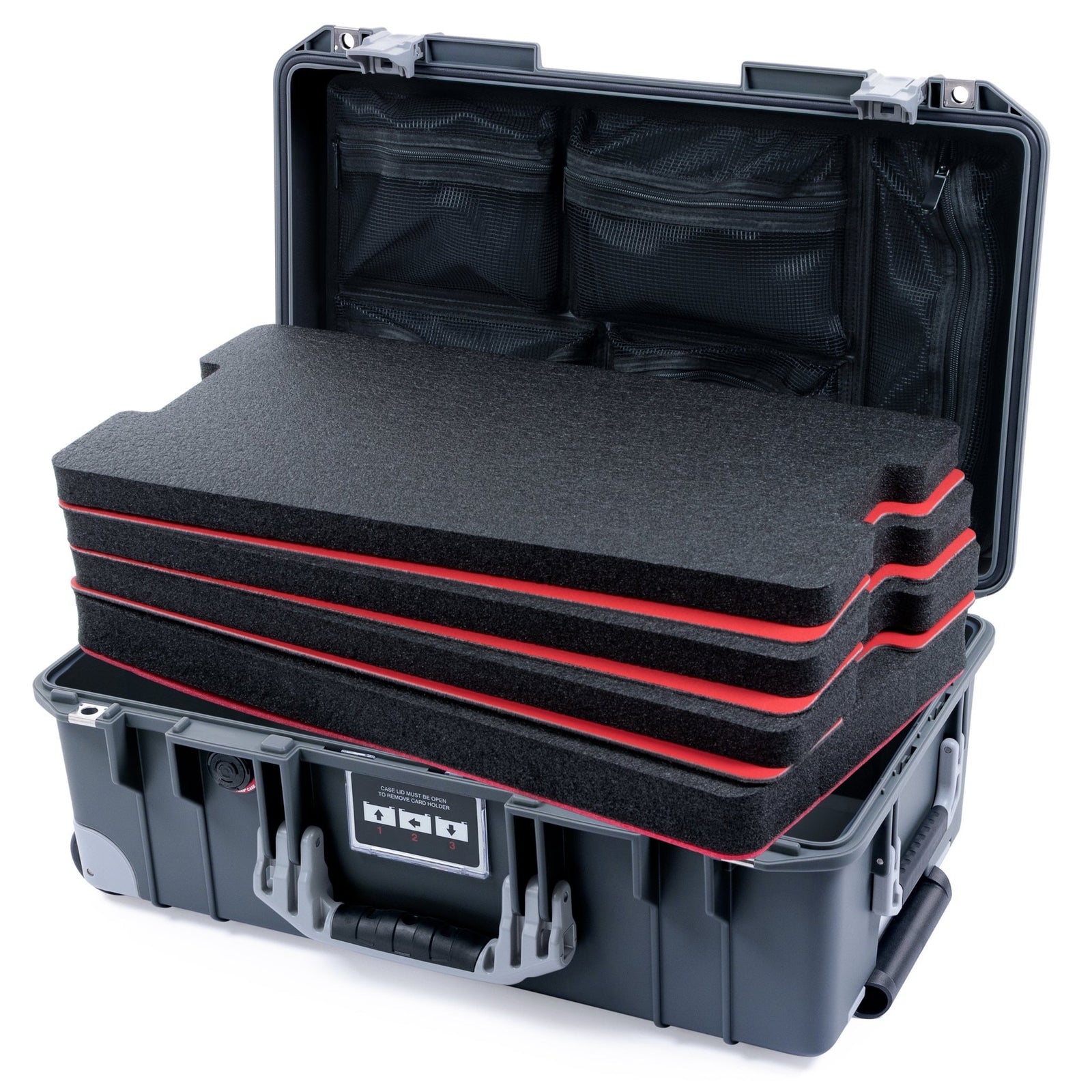 Pelican 1535 Air Carry - on Case - Charcoal & Silver Trolley - DIY Tool Foam Kit / Mesh Lid Organizer