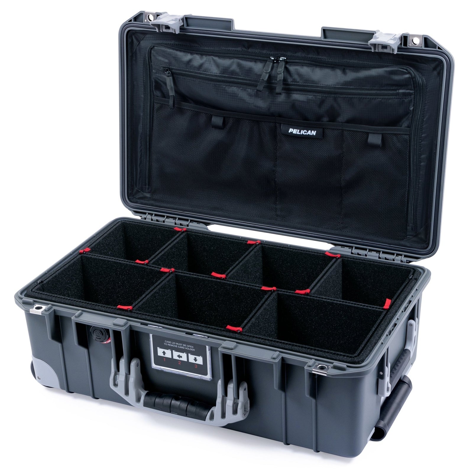 Pelican 1535 Air Carry - on Case - Charcoal & Silver Trolley - TrekPak Divider System / TRVL Lid Organizer