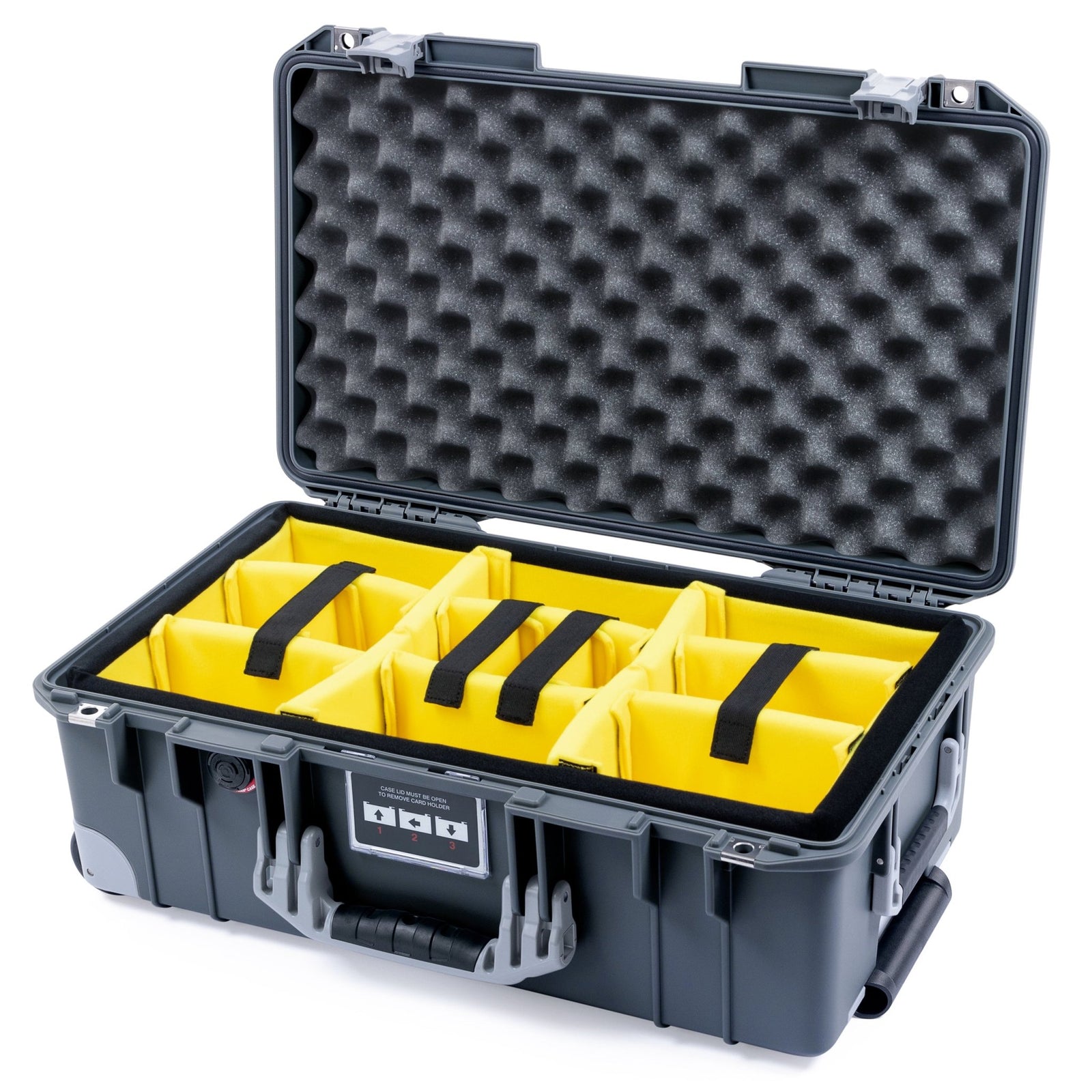 Pelican 1535 Air Carry - on Case - Charcoal & Silver Trolley - Yellow Padded Microfiber Dividers / Convoluted Lid Foam