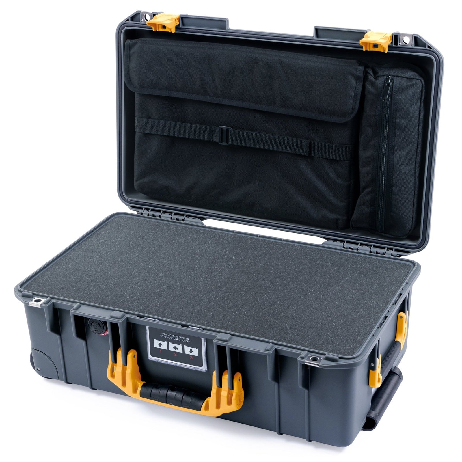 Pelican 1535 Air Carry - on Case - Charcoal & Yellow - Pick & Pluck Foam / Computer Lid Pouch