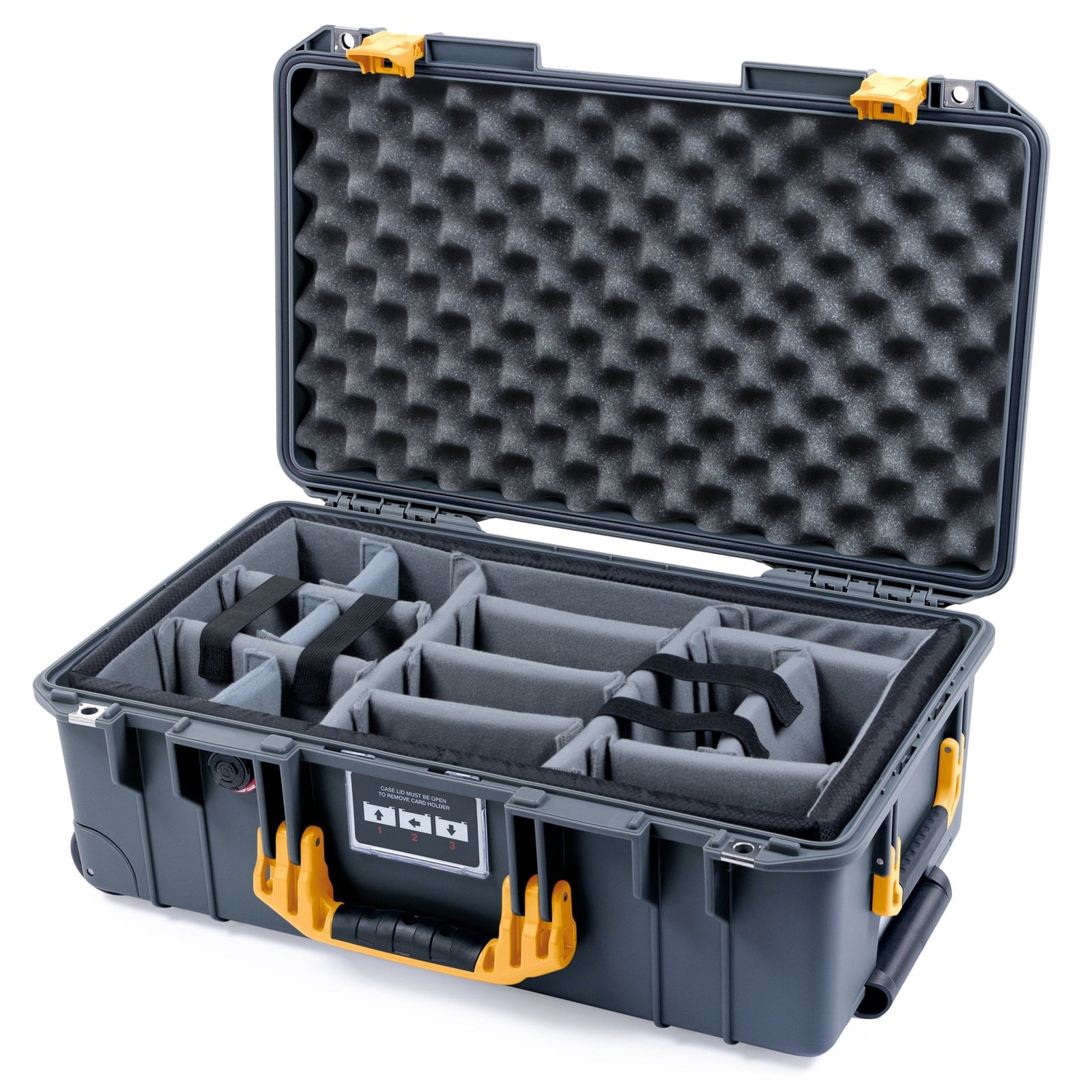 Pelican 1535 Air Carry - on Case - Charcoal & Yellow - Padded Microfiber Dividers / Convoluted Lid Foam