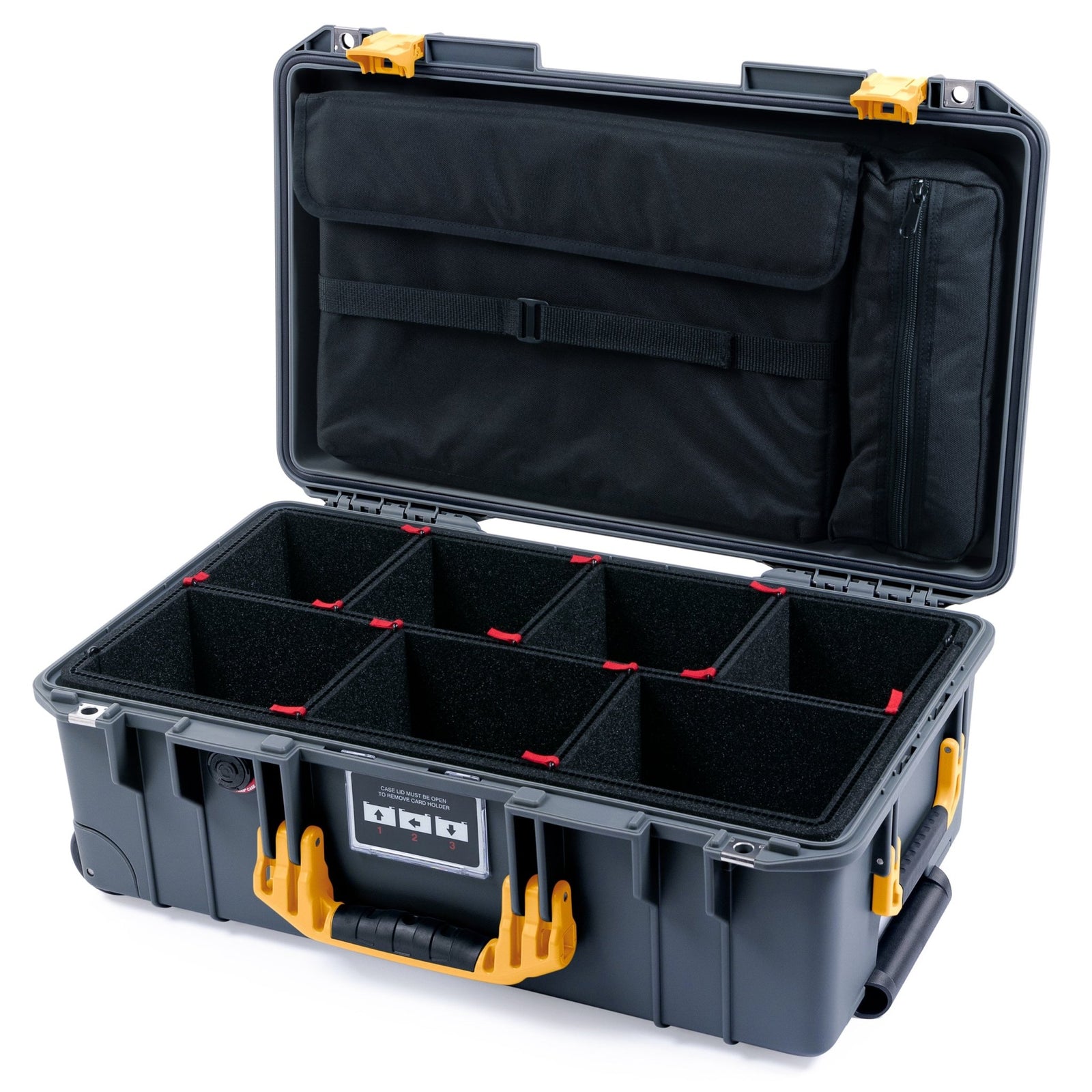 Pelican 1535 Air Carry - on Case - Charcoal & Yellow - TrekPak Divider System / Computer Lid Pouch
